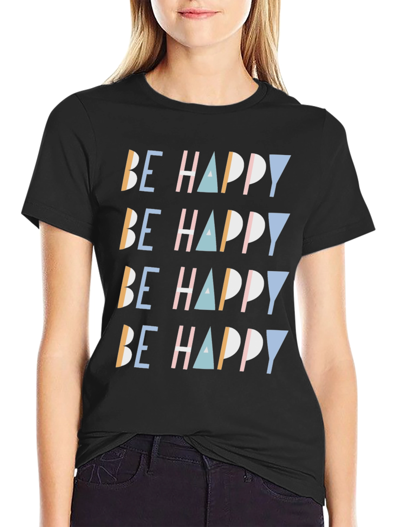 Black Be Happy Graphic Print Tee - Stylish Comfort view 2