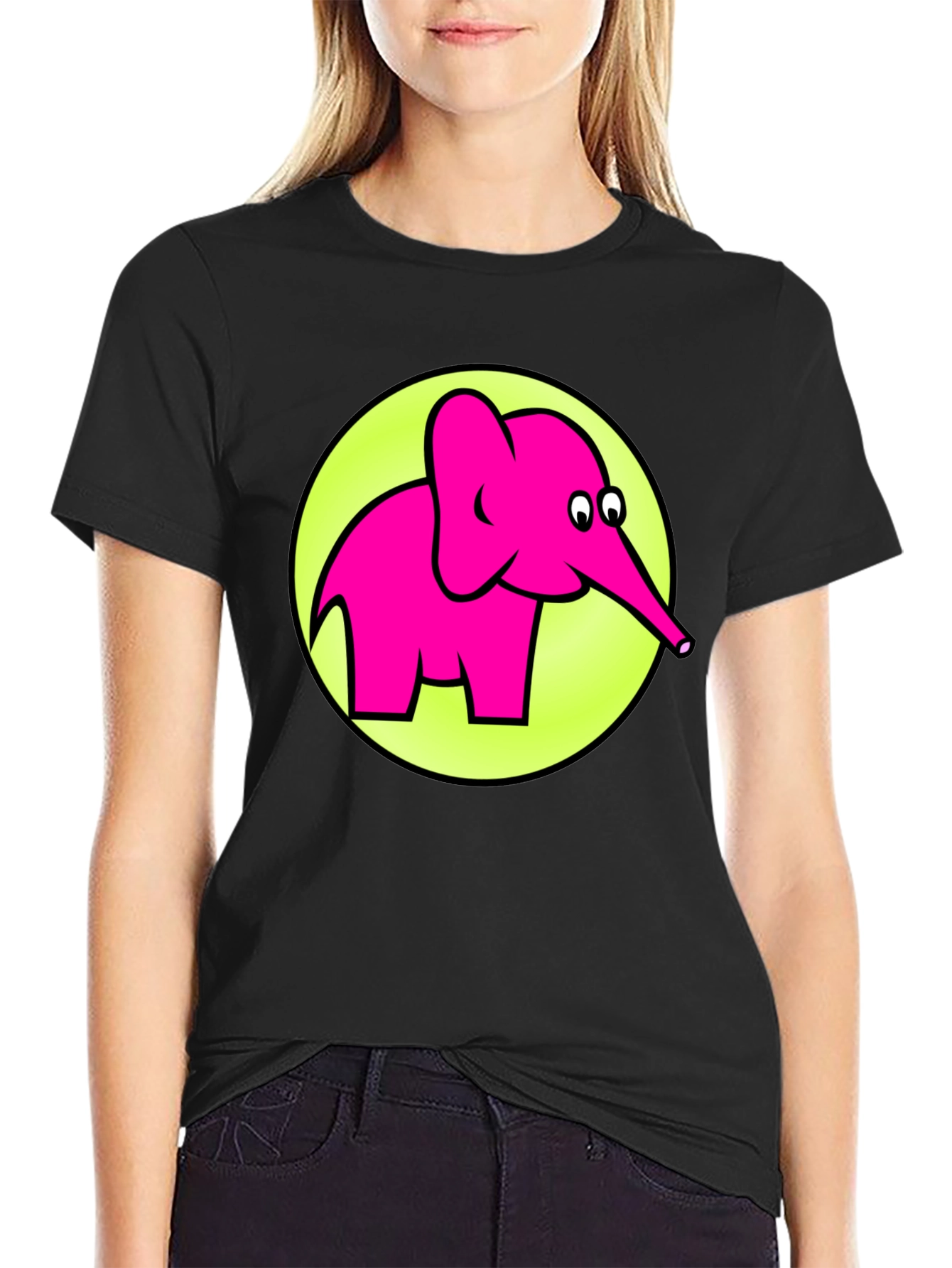 Black Pink Elephant Graphic T-Shirt - Men's Casual Tee view 2