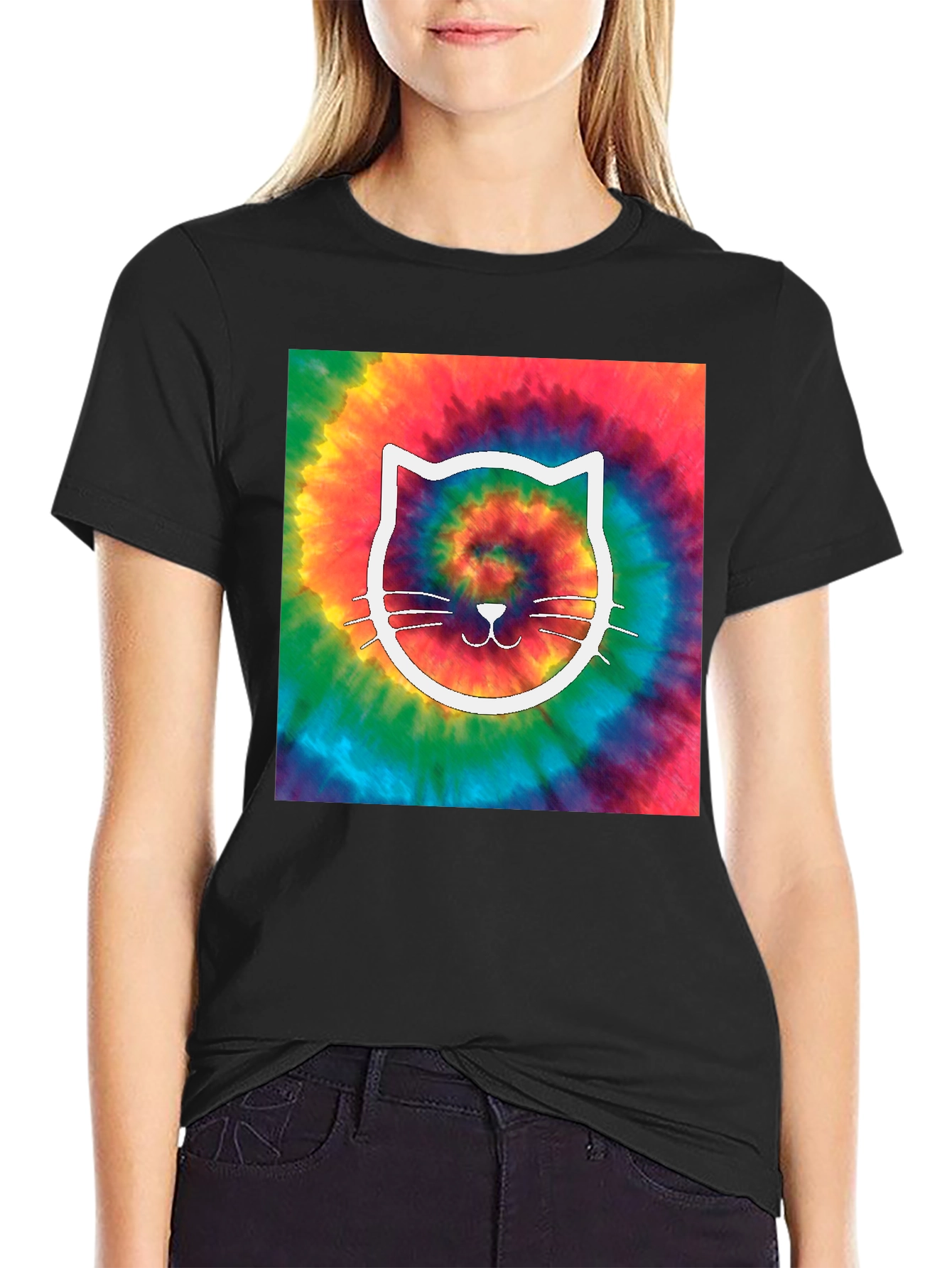 Black Tie-Dye Cat Graphic Tee view 2