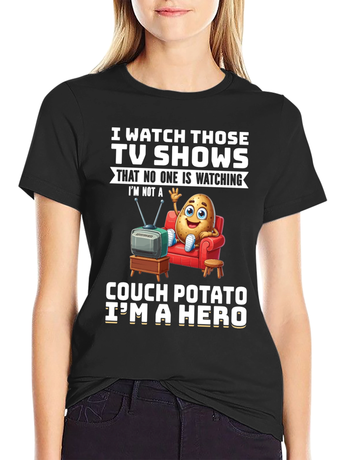 Black Couch Potato Hero T-Shirt view 2