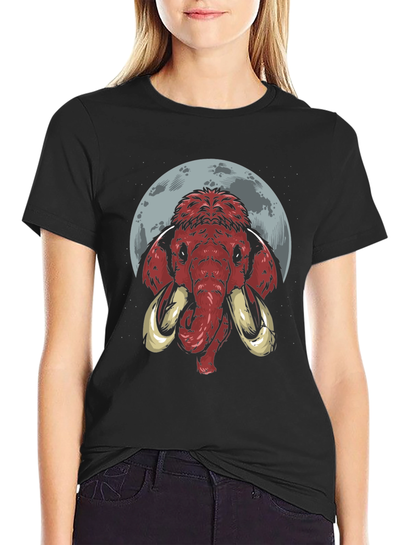 Black Mammoth Moon Graphic Tee - Black Cotton T-Shirt view 2