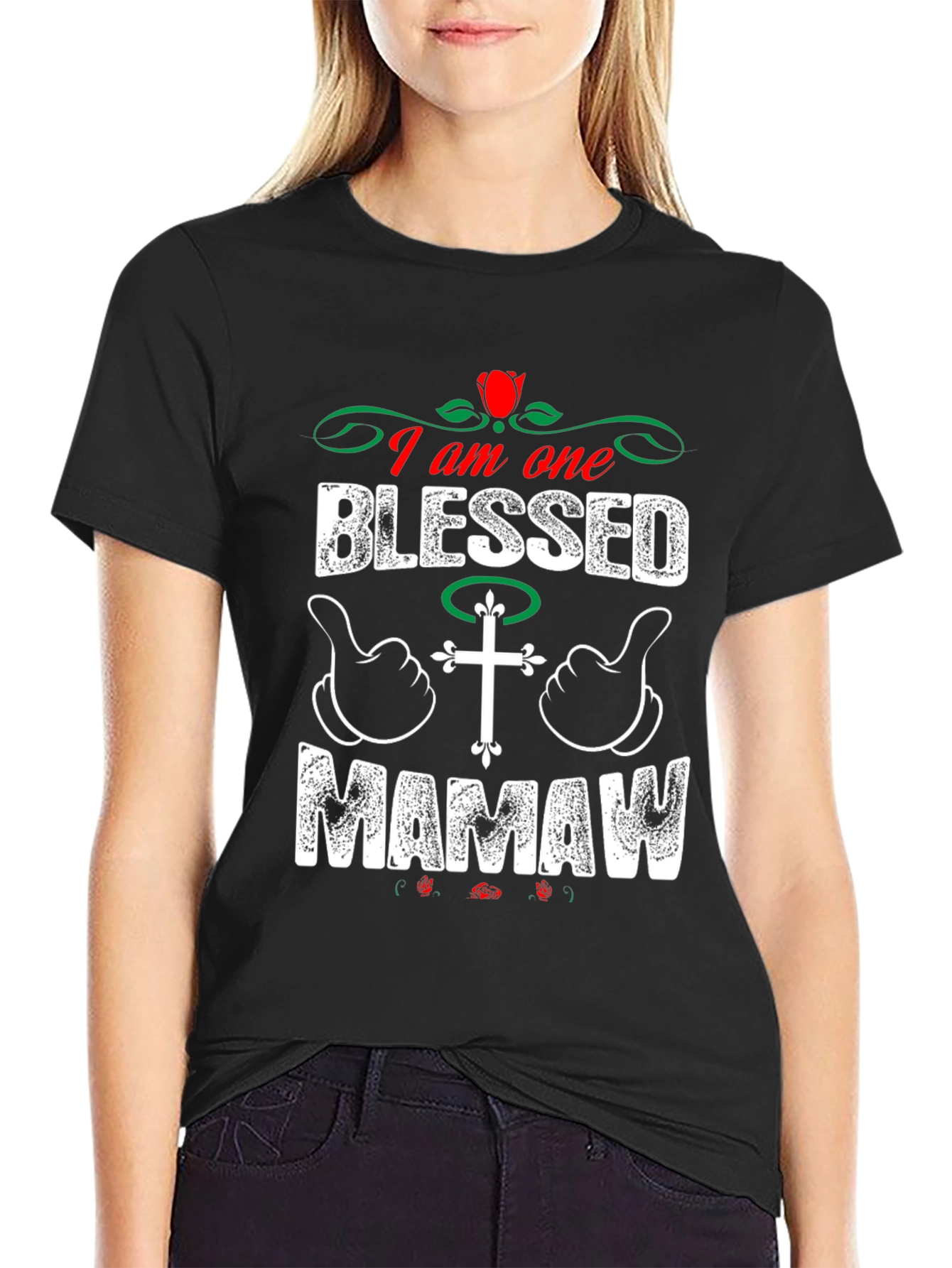 Black Blessed Mamaw T-Shirt - Christian Family Love view 2