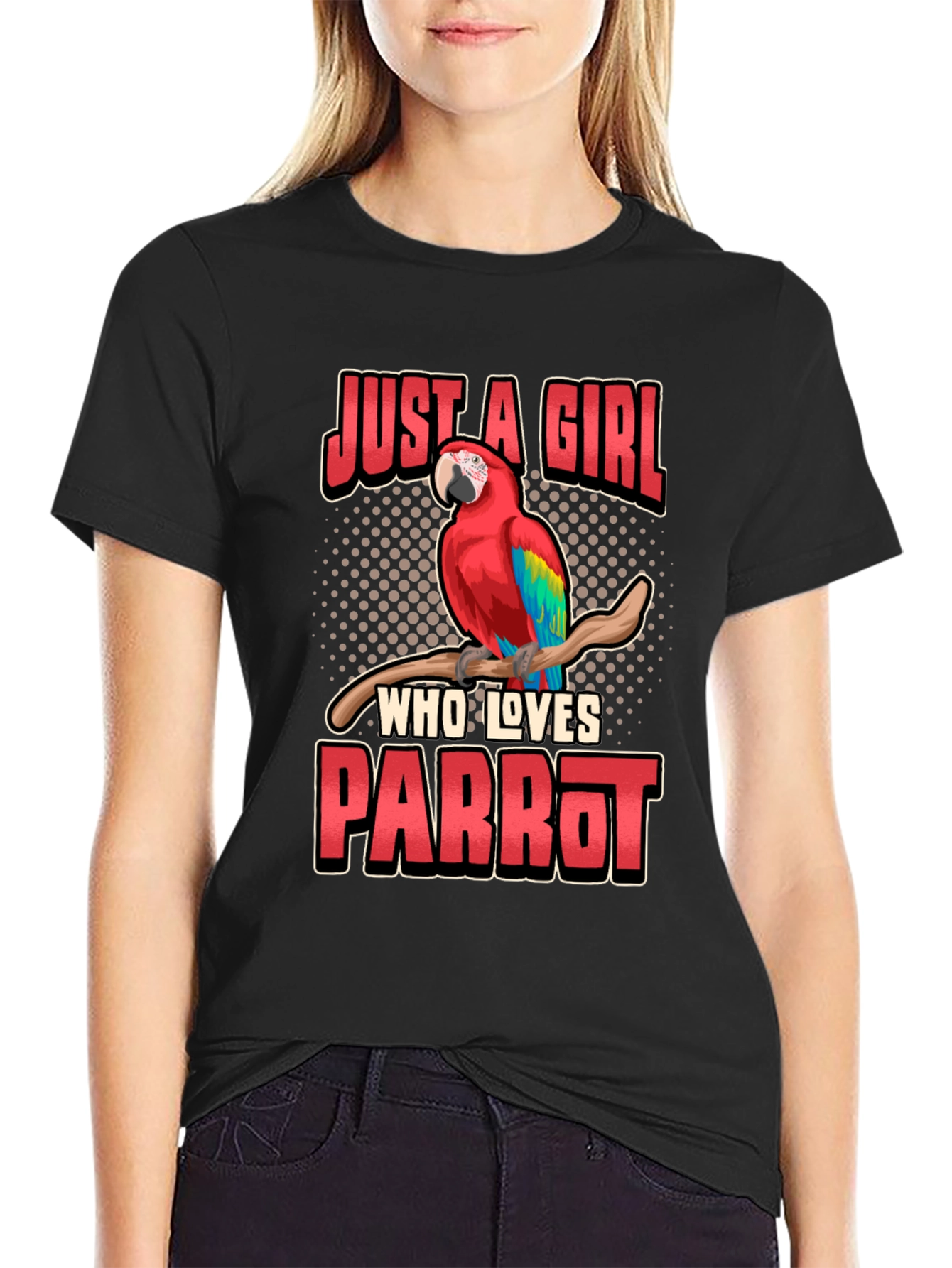 Black Just A Girl Who Loves Parrot T-Shirt view 2