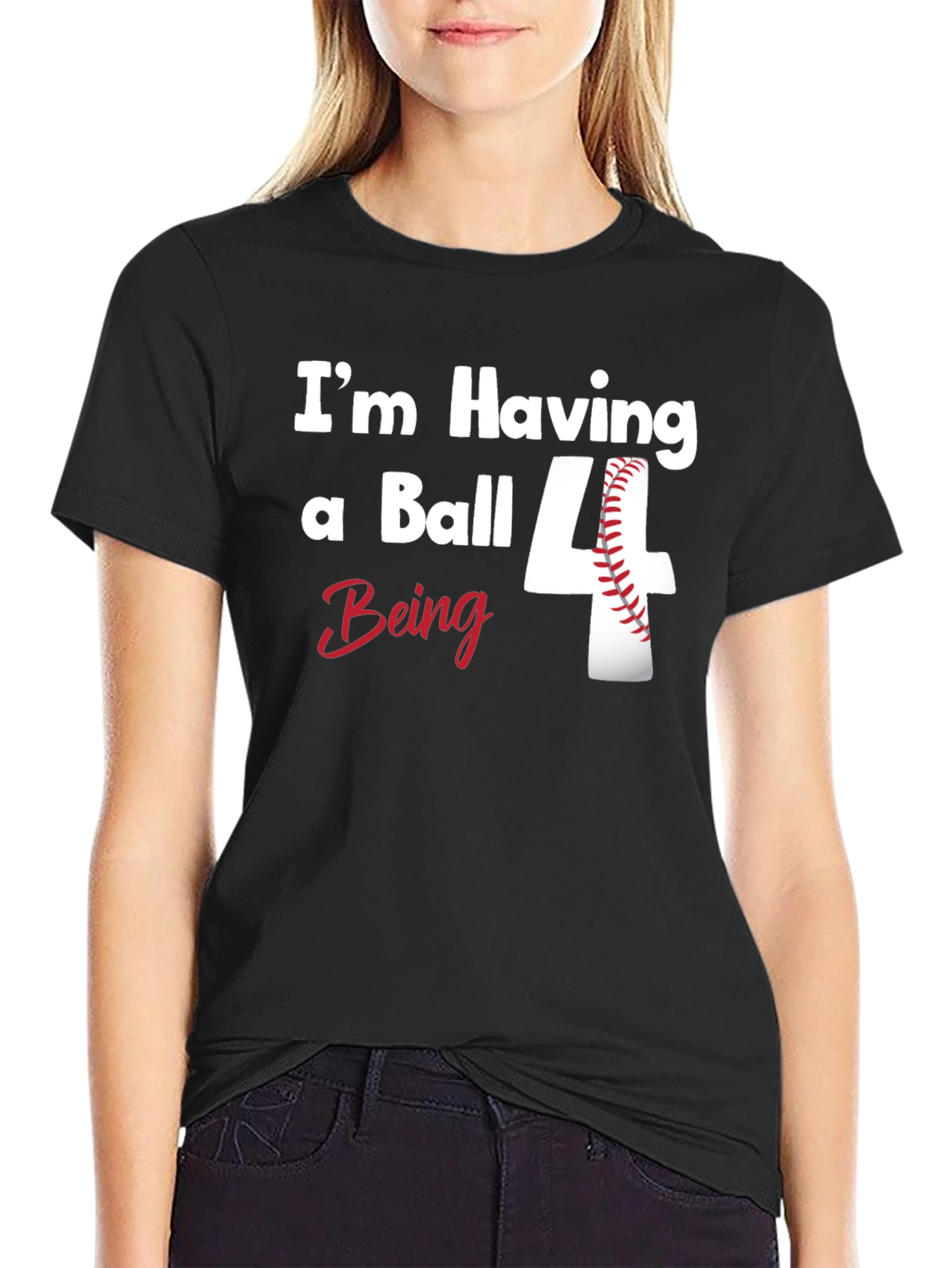 Black Baseball Birthday Shirt - "I'm Having a Ball Being 4" view 2