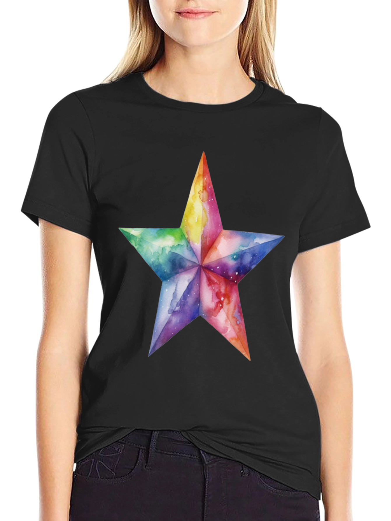 Black Watercolor Star Graphic Tee - Black view 2