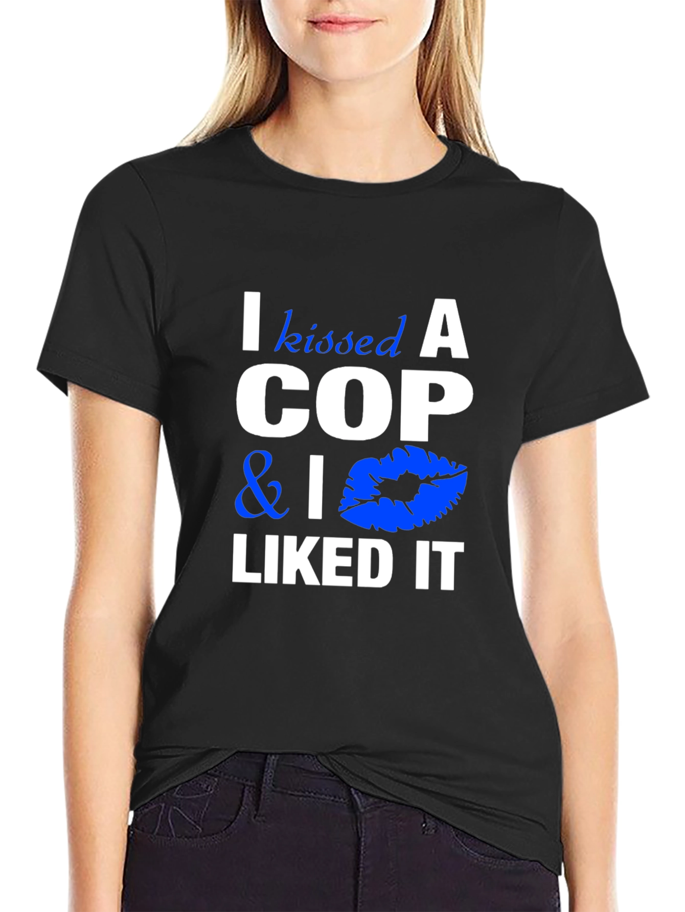 Black I Kissed a Cop & I Liked It Black T-Shirt view 2