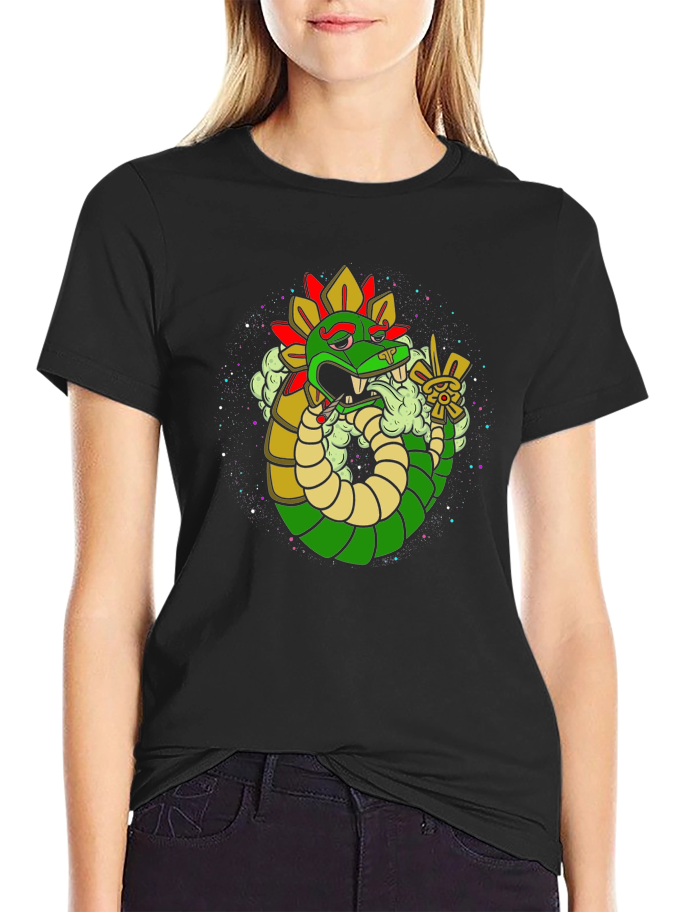 Black Aztec Serpent Tee - Cool Graphic T-Shirt view 2