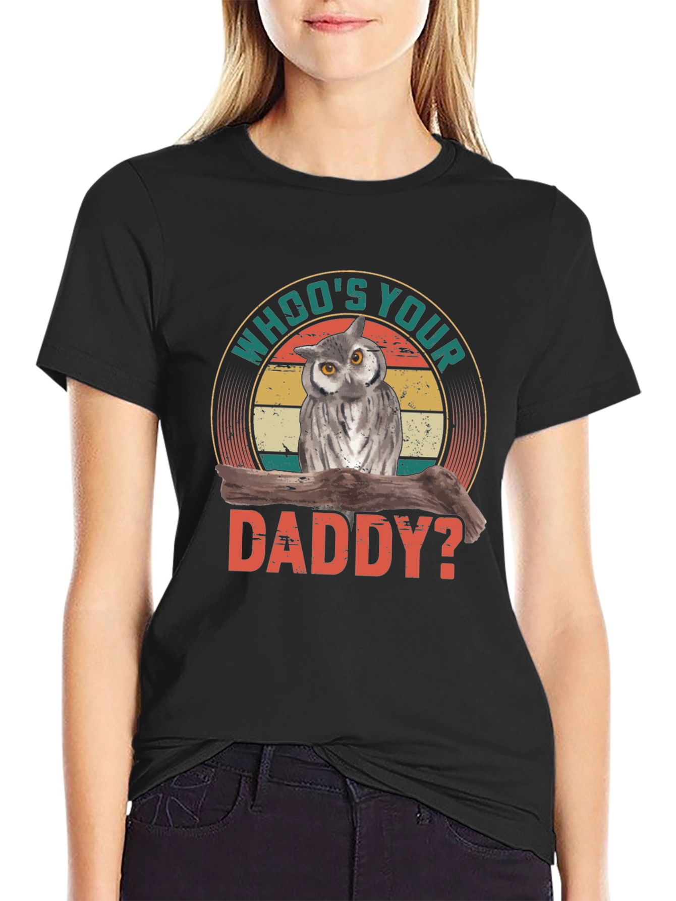 Black Who's Your Daddy Owl Graphic Tee - Vintage Style view 2