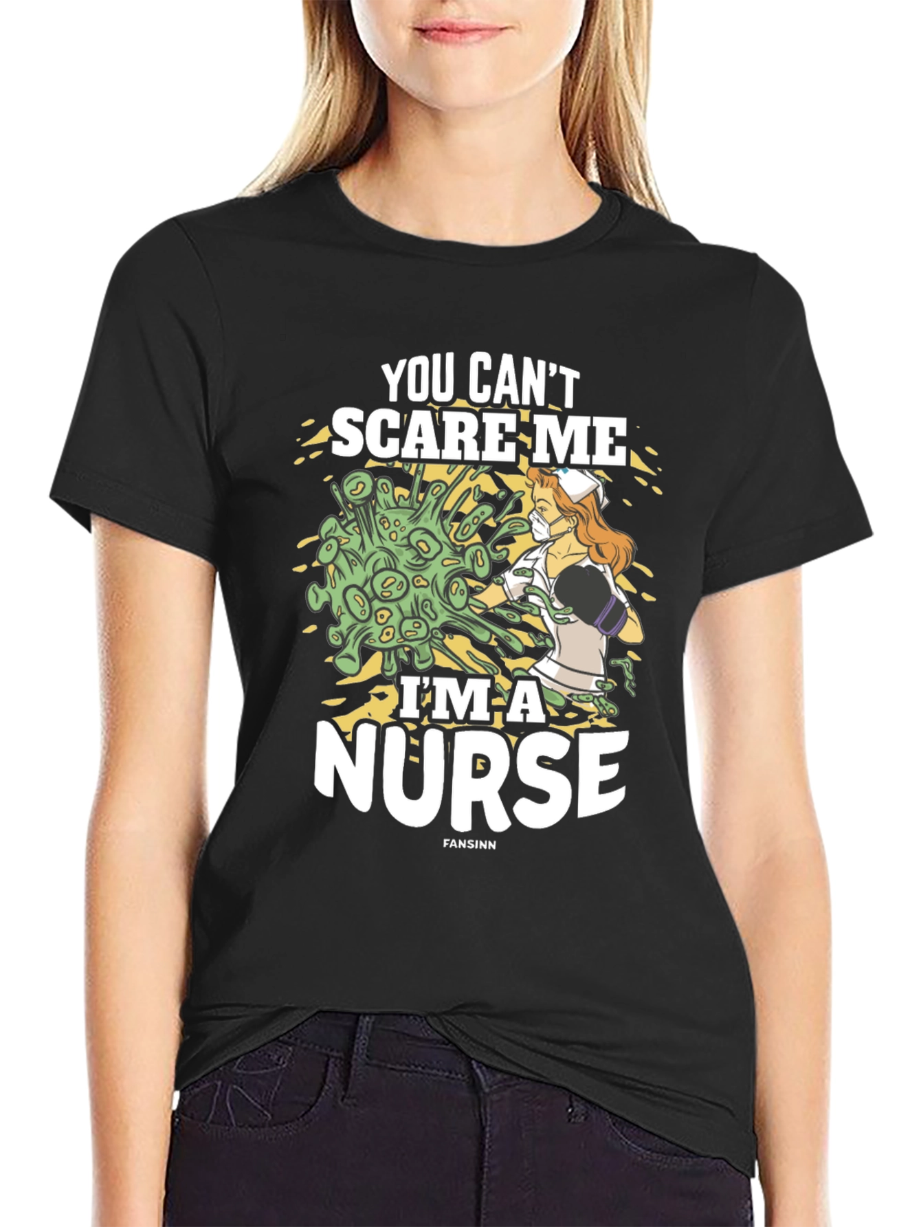 Black You Can't Scare Me I'm a Nurse Graphic Tee view 2