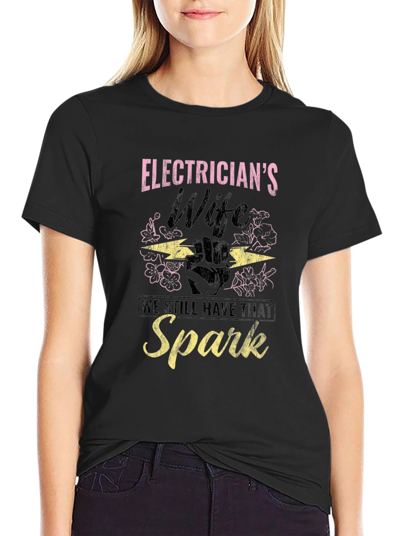 Black Electrician's Wife Spark T-Shirt view 2