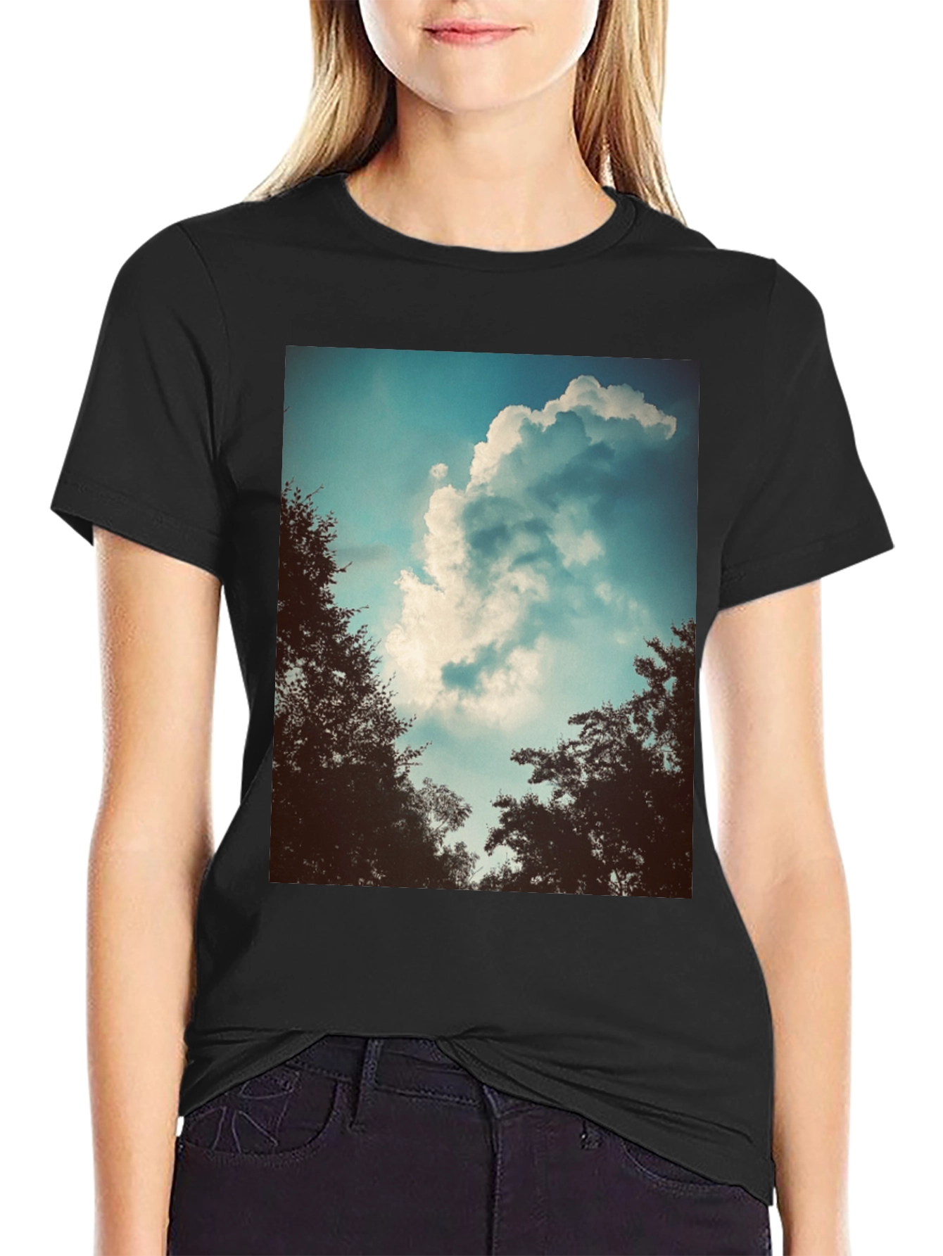 Black Cloudscape Graphic Tee - Nature Inspired Design view 2