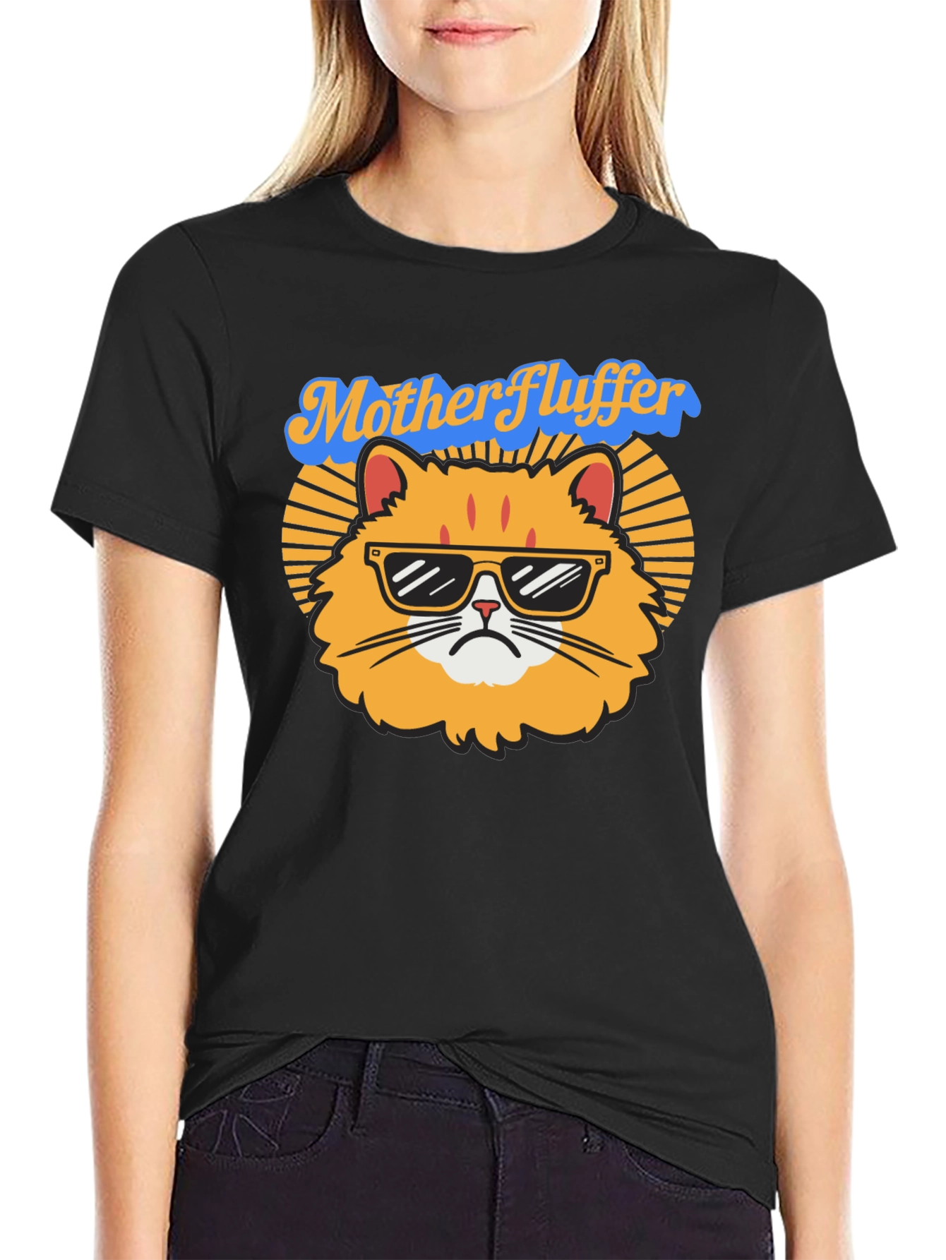 Black Mother Fluffer Cat T-Shirt view 2