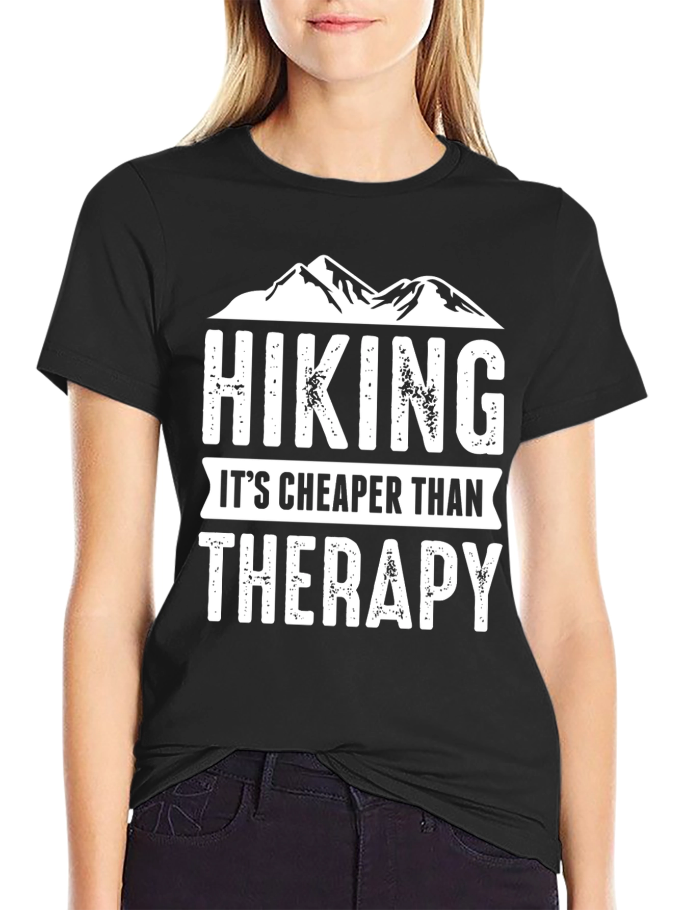 Black Hiking is Cheaper Than Therapy Graphic Tee view 2