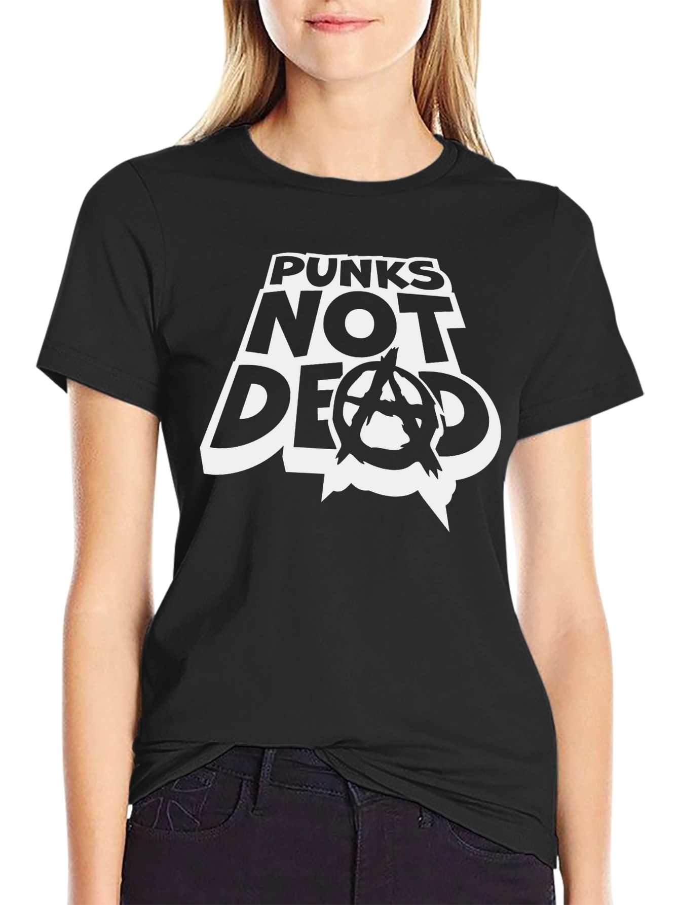 Black Punks Not Dead Graphic Tee - Black Cotton T-Shirt view 2