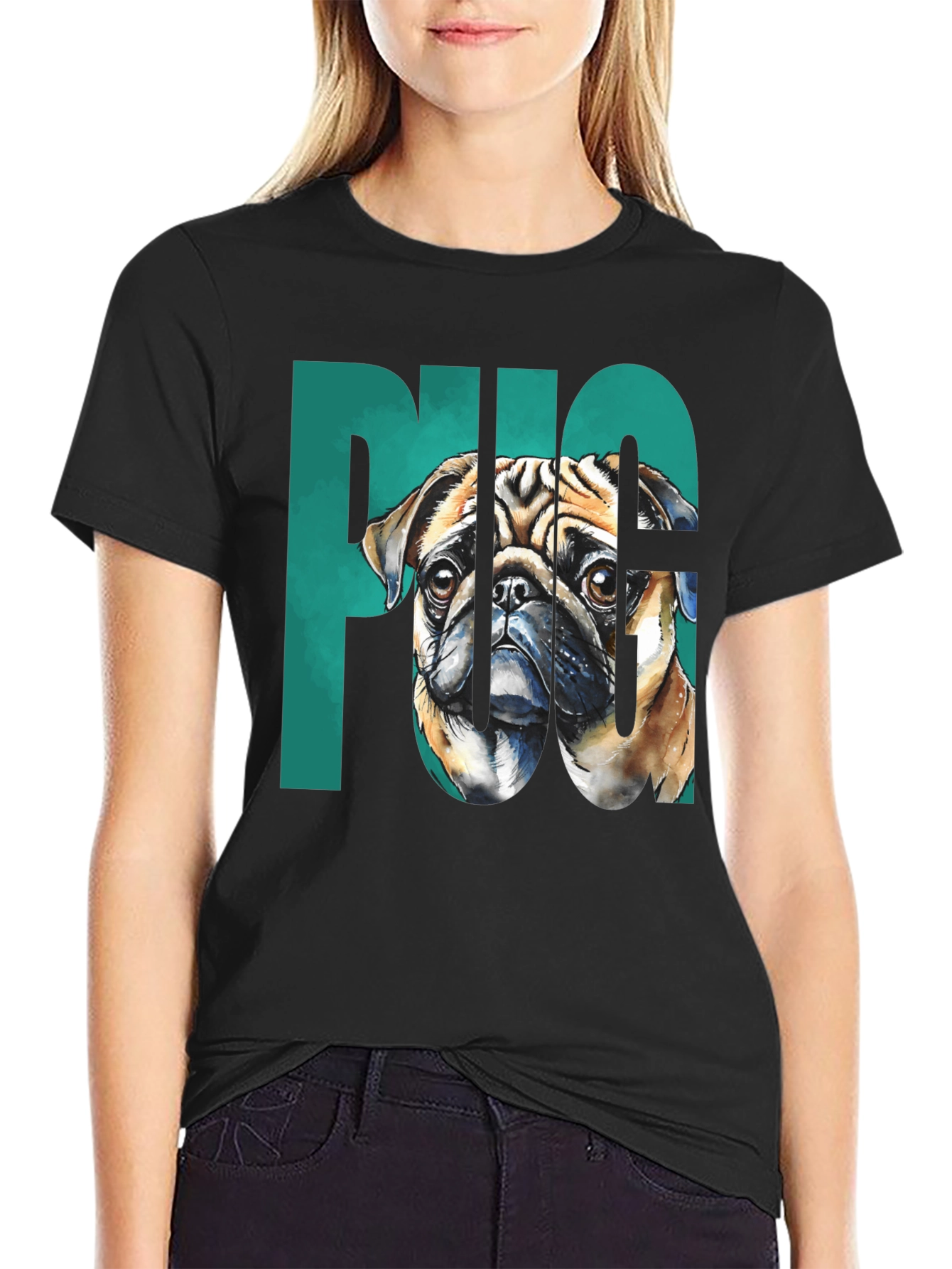 Black Pug Graphic Tee - Men's Black Cotton T-Shirt view 2