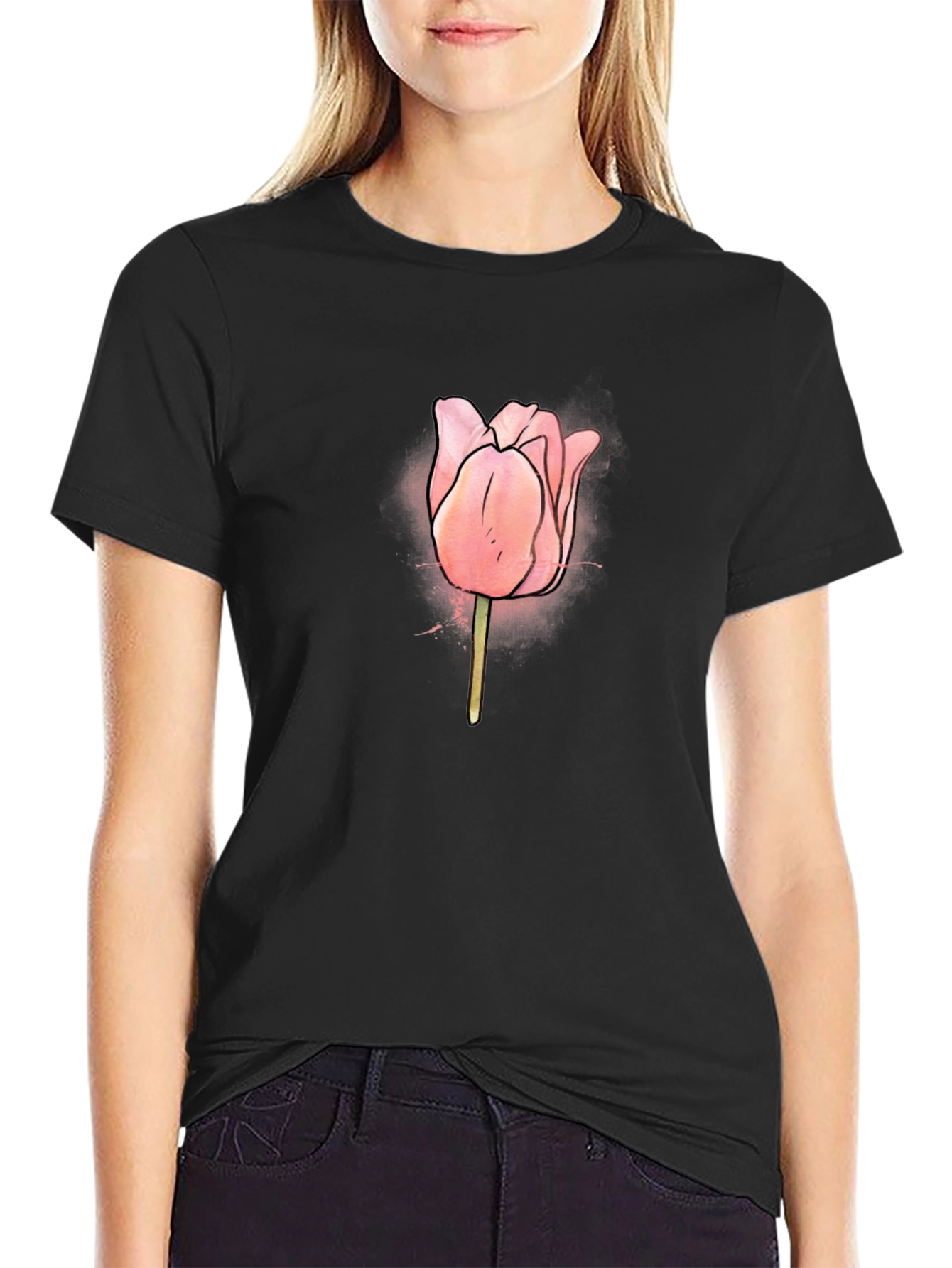 Black Tulip Graphic Black T-Shirt for Men view 2