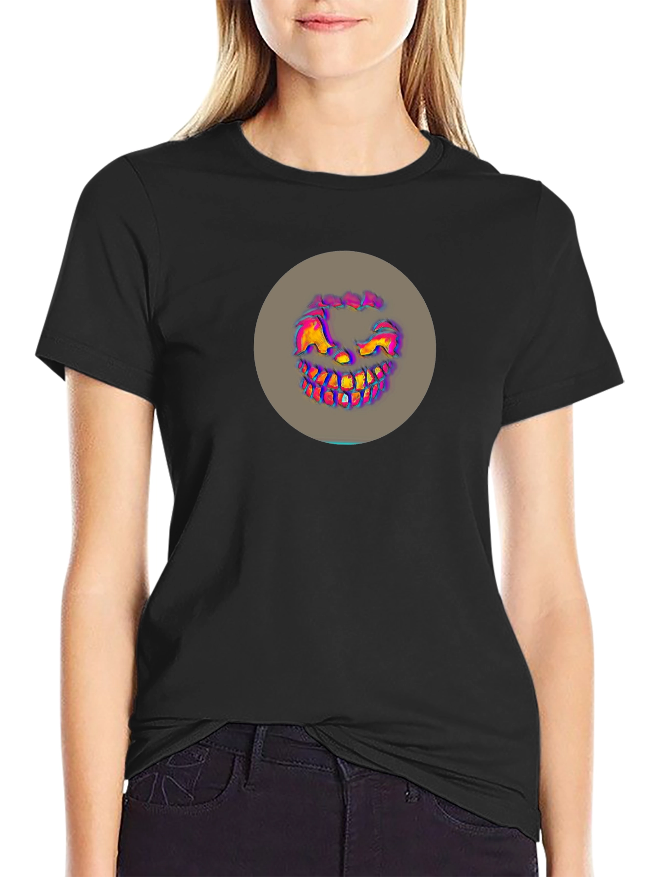 Black Scary Grin Graphic T-Shirt view 2