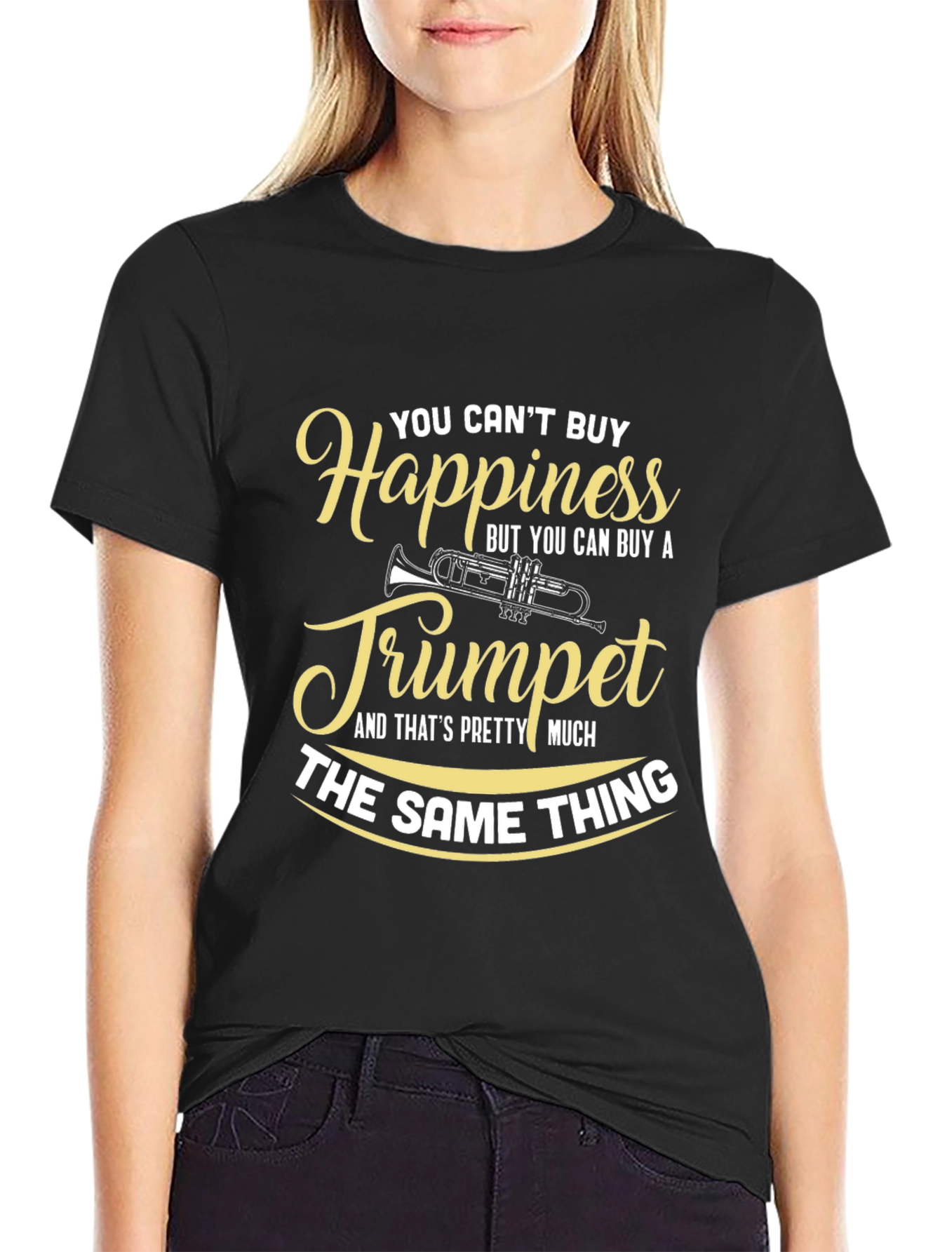 Black Happiness Trumpet Musician T-Shirt view 2