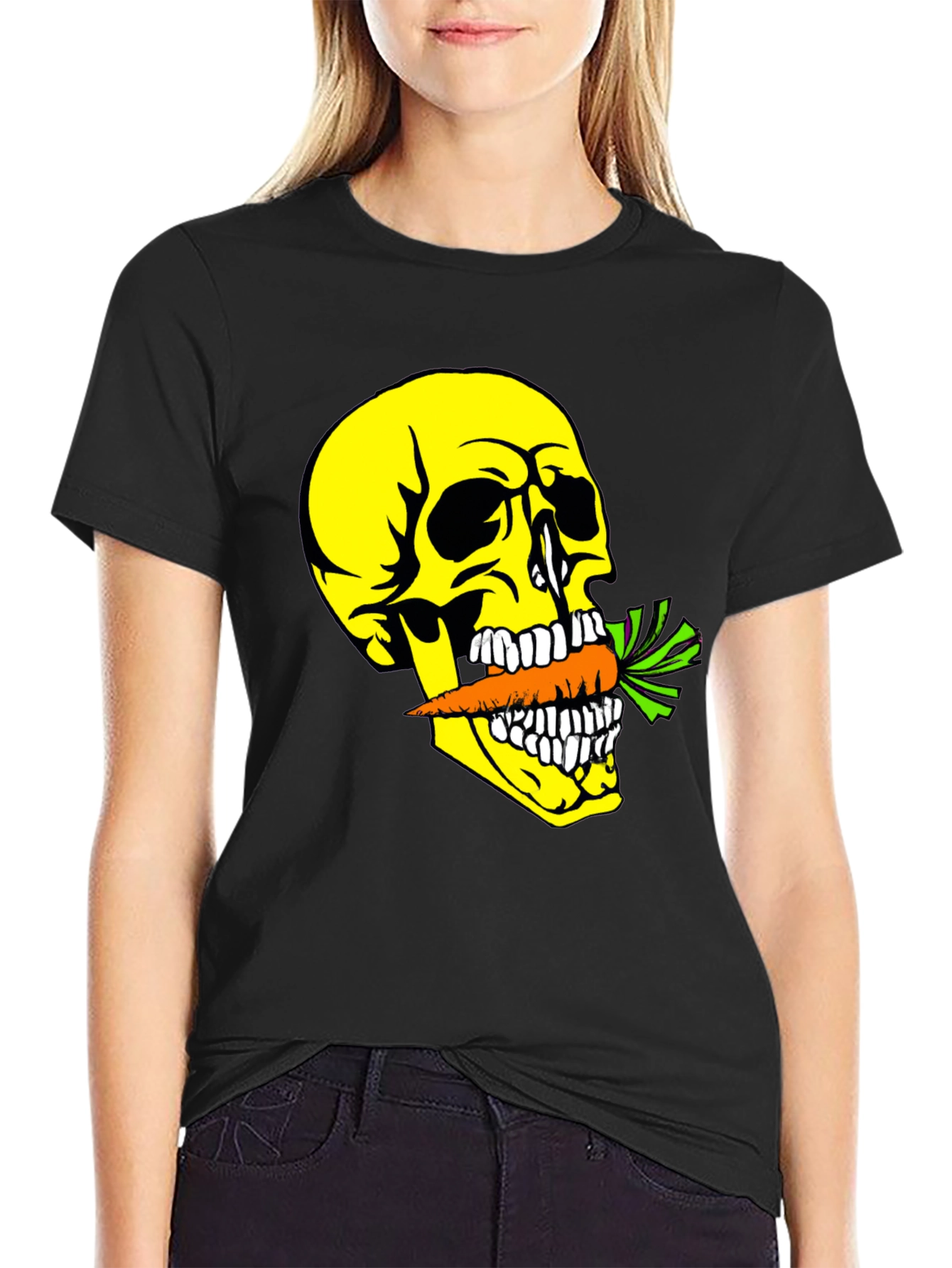 Black Skull with Carrot T-Shirt - Graphic Print Tee view 2