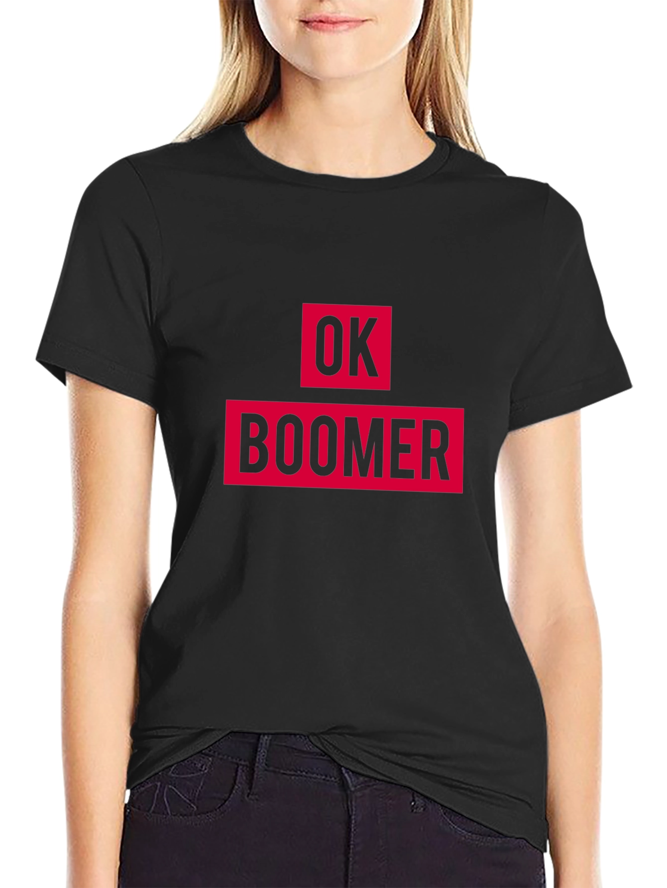 Black Ok Boomer Graphic Tee - Black Cotton T-Shirt view 2