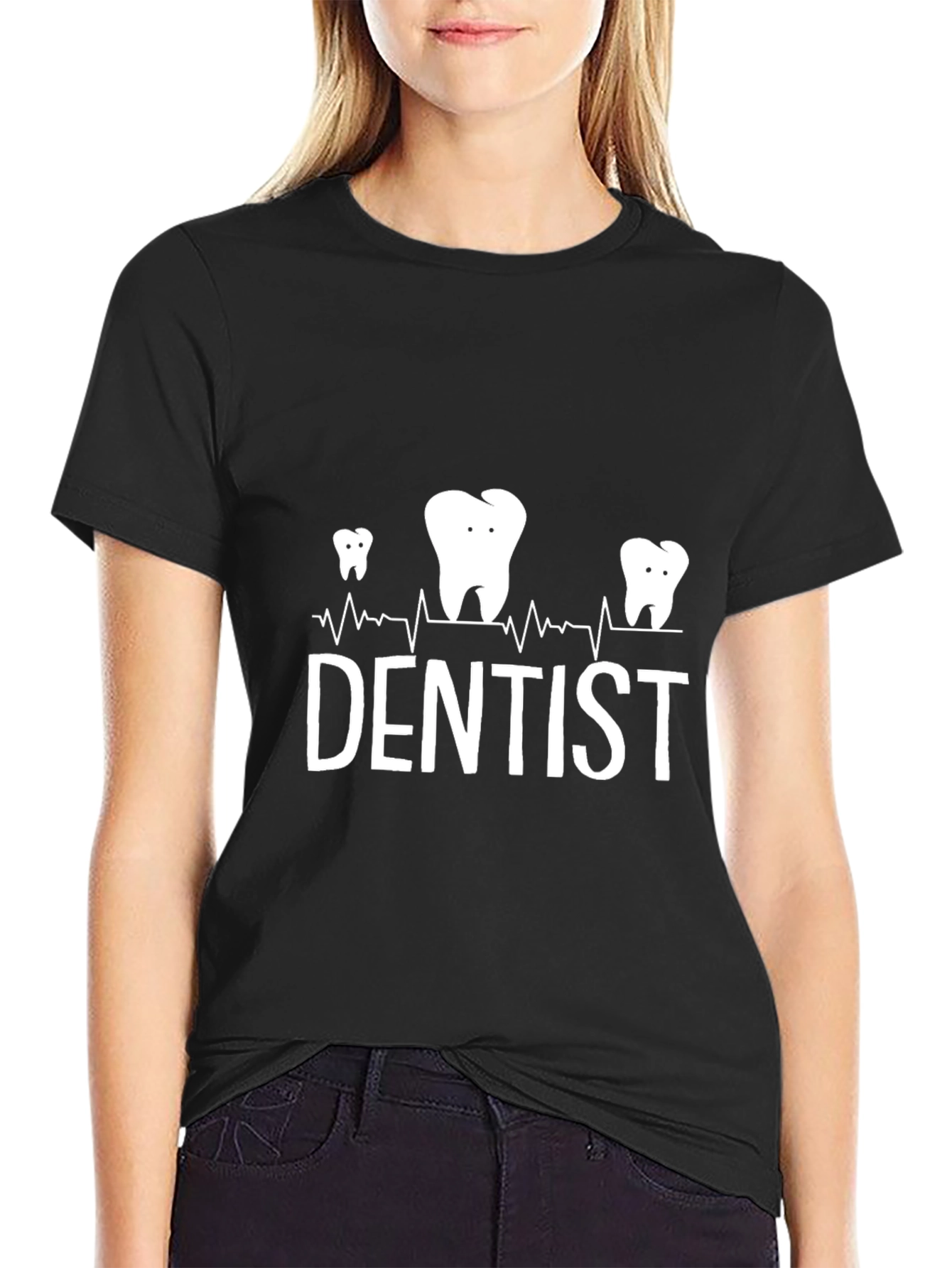 Black Dentist Tooth Heartbeat T-Shirt view 2