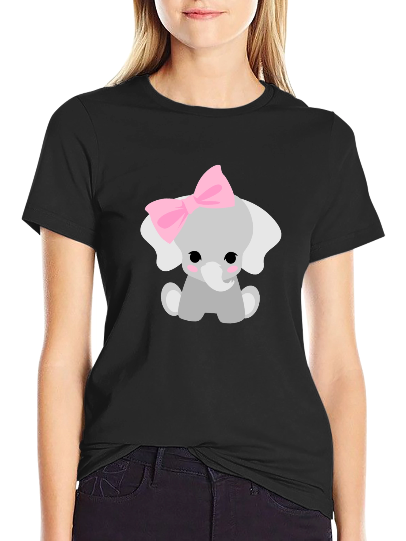 Black Cute Elephant Bow T-Shirt - Unisex Soft Cotton Tee view 2