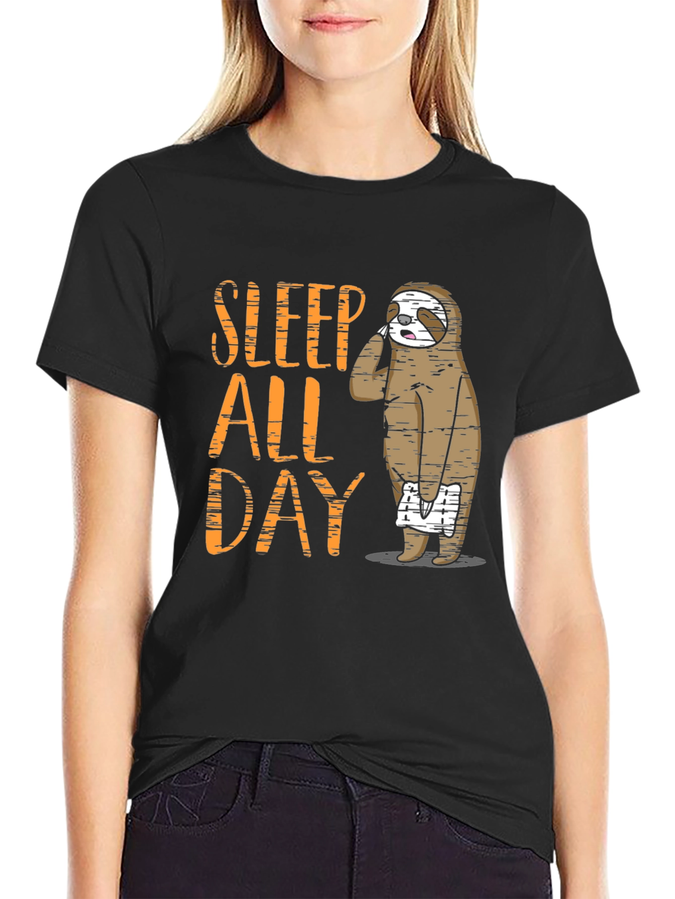 Black Sleep All Day Sloth Graphic T-Shirt view 2