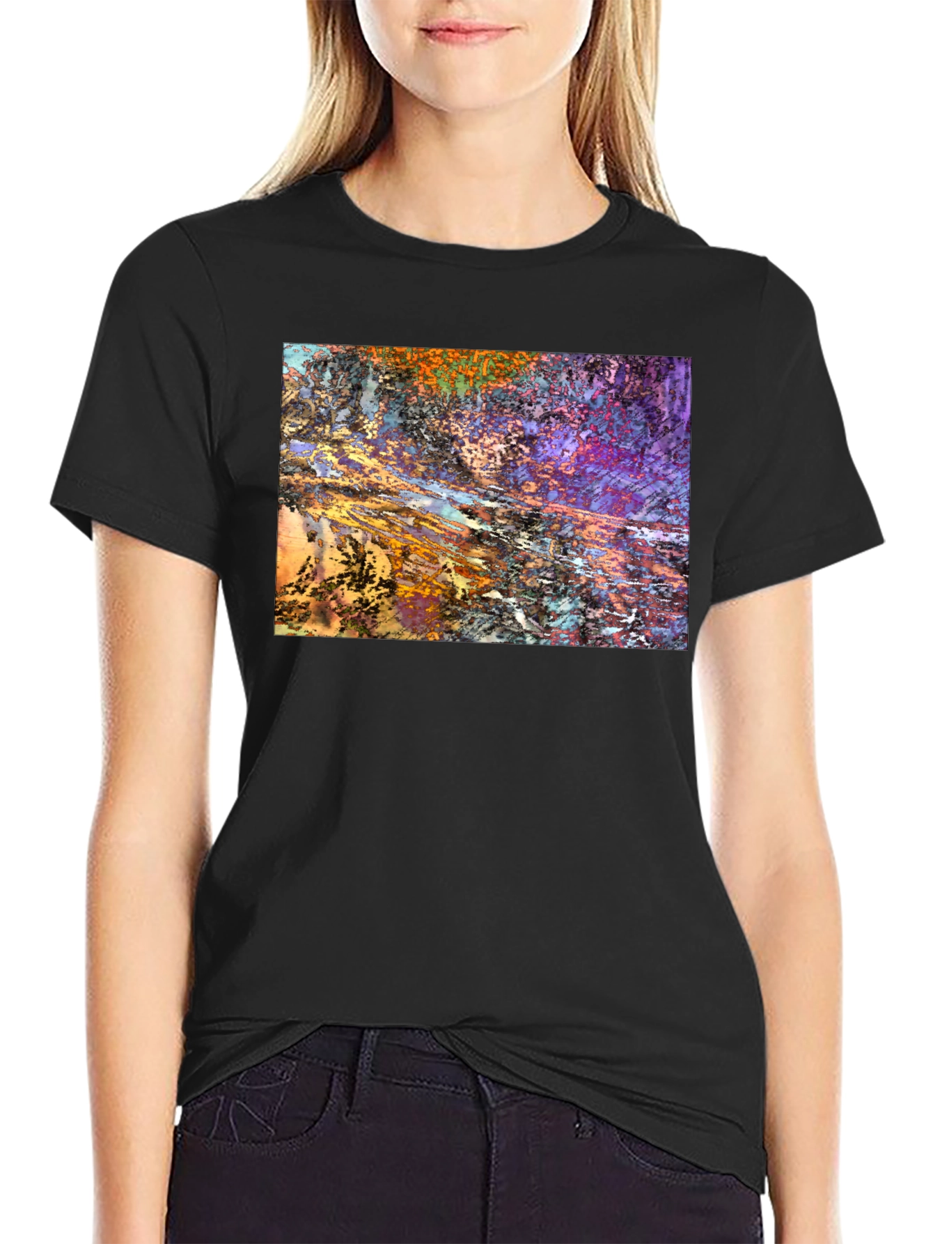 Black Abstract Art Print Black T-Shirt view 2