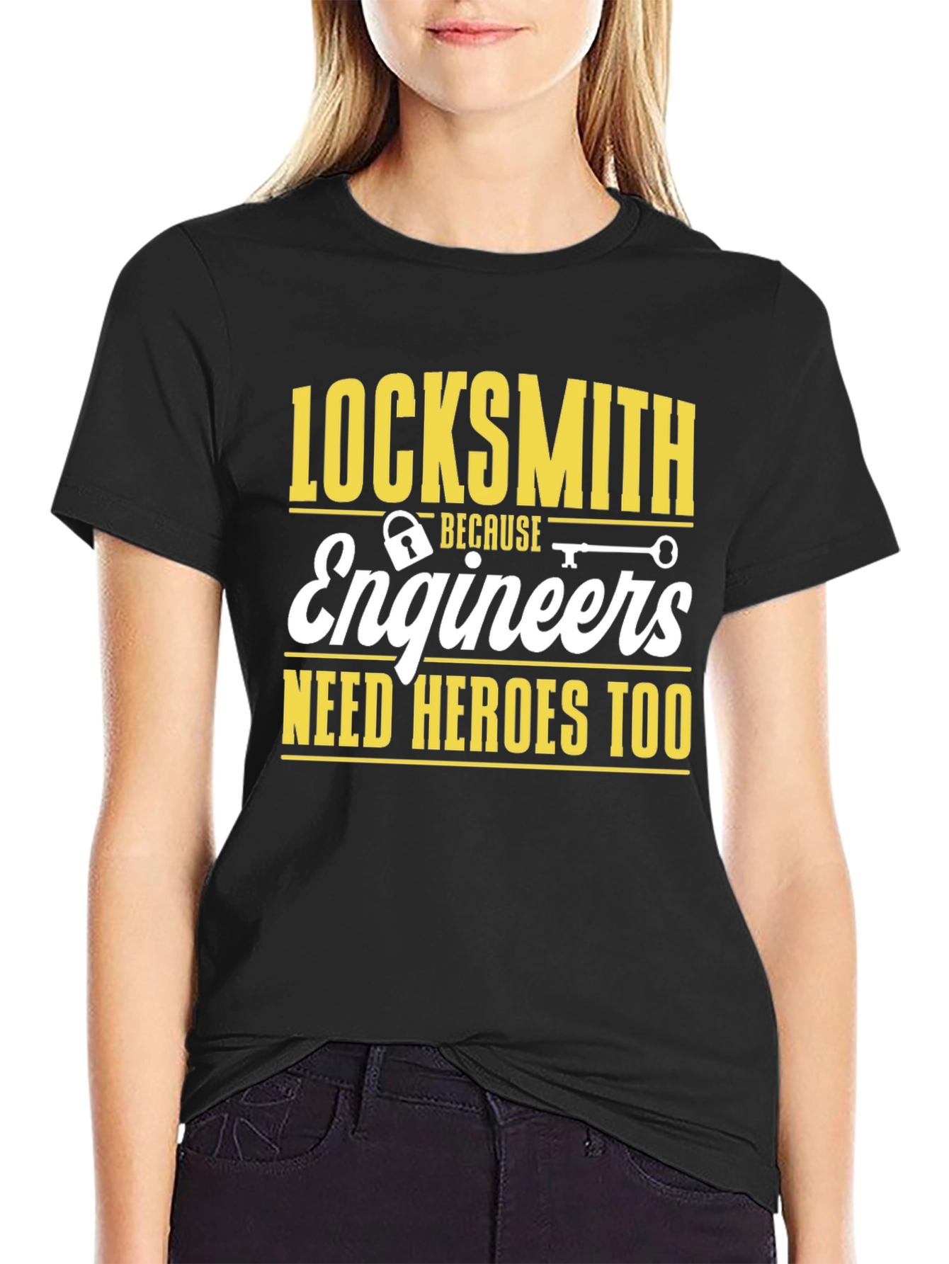 Black Locksmith Engineers T-Shirt - Because Need Heroes Too view 2
