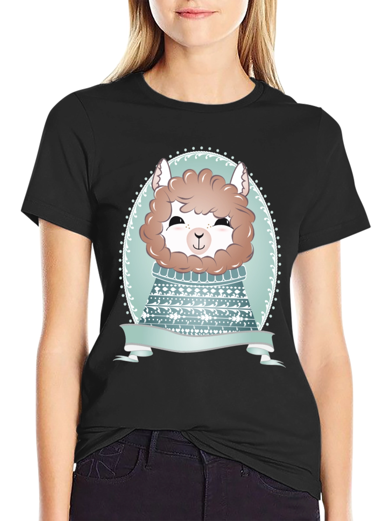 Black Cute Alpaca T-Shirt - Stylish Animal Graphic Tee view 2