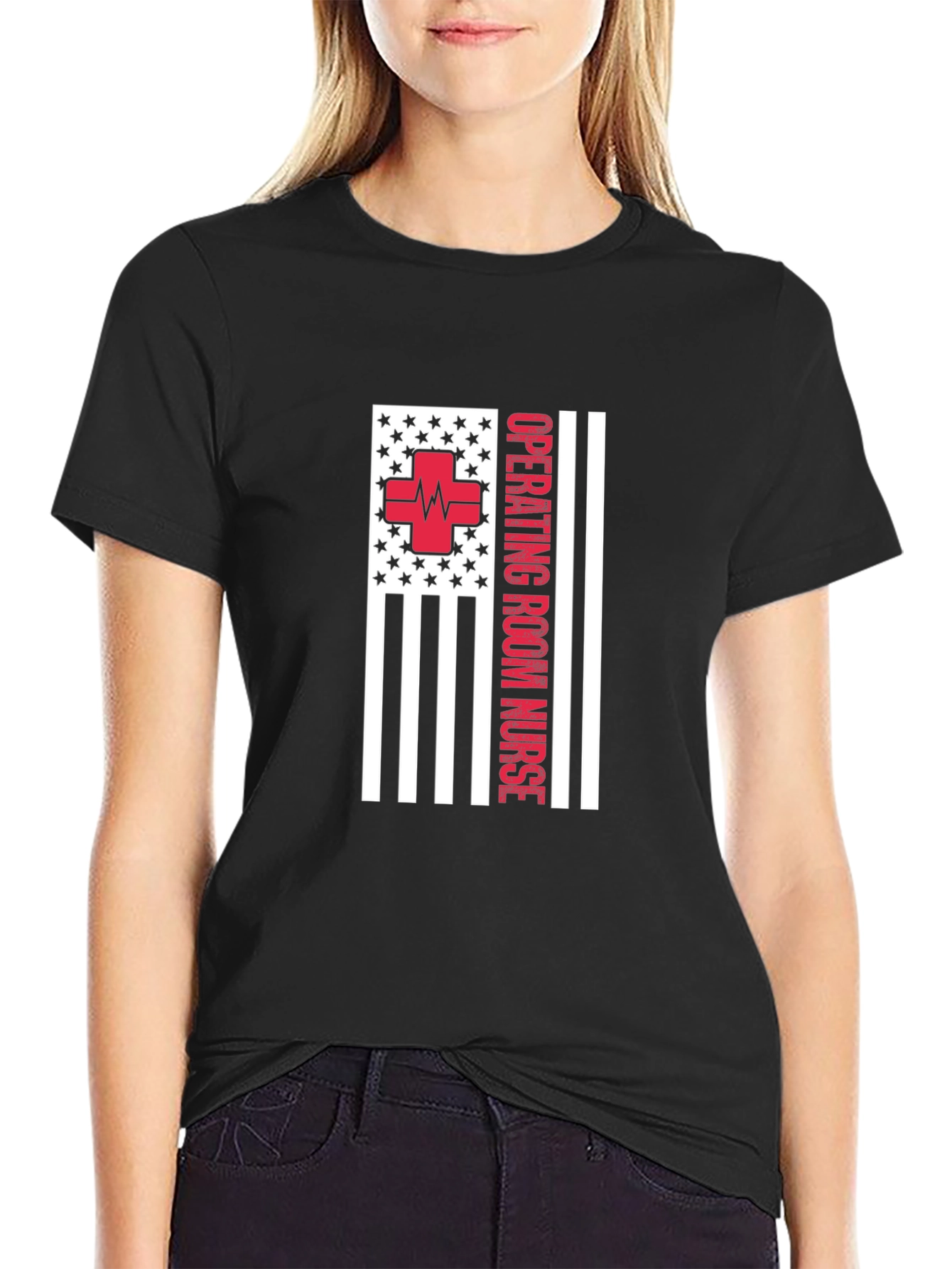Black Operating Room Nurse American Flag Tee view 2