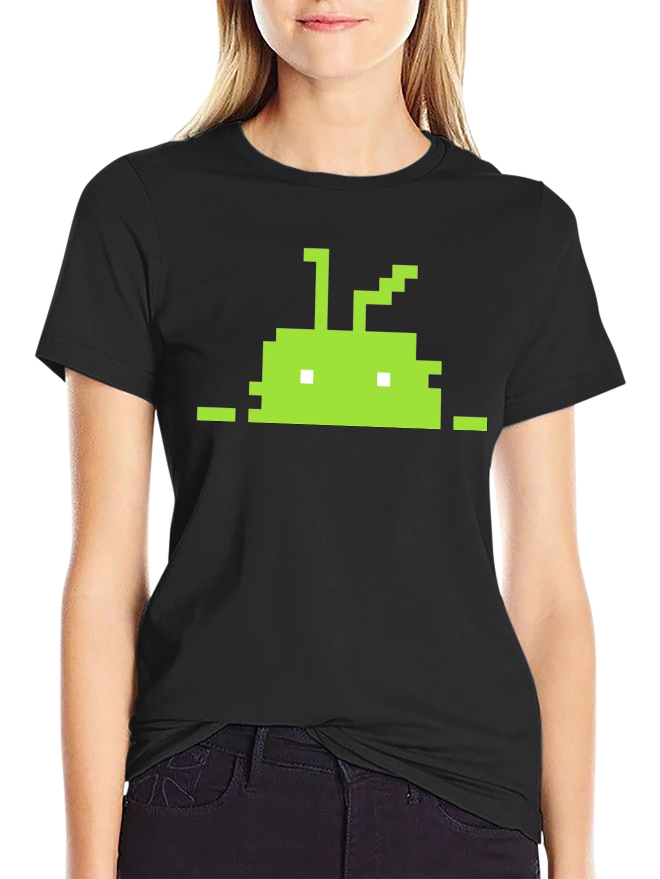 Black Pixelated Android Robot Black T-Shirt view 2