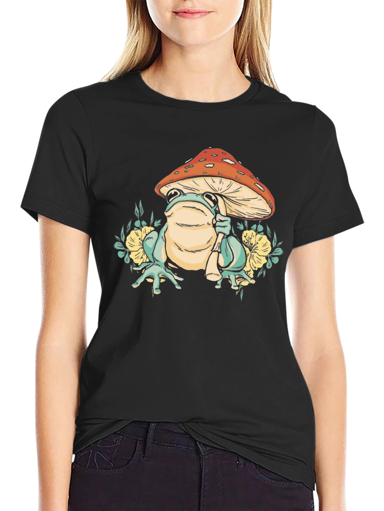 Black Mushroom Frog Graphic Tee view 2