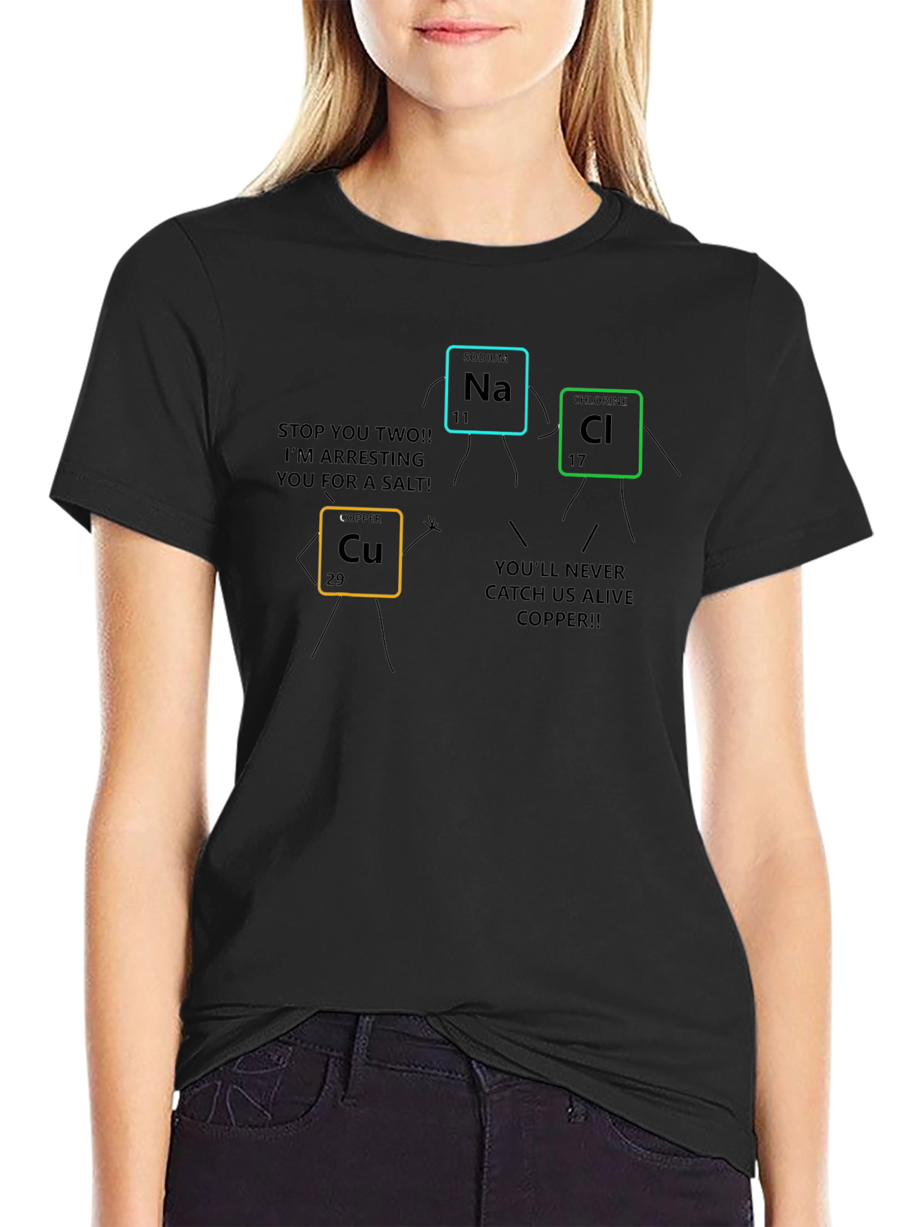 Black Funny Science T-Shirt: Periodic Table Arrest view 2