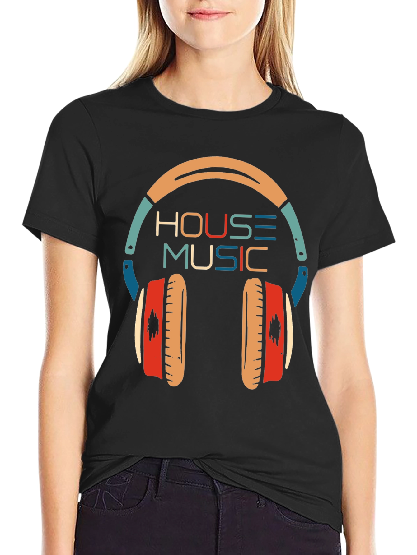 Black House Music Headphone Graphic T-Shirt view 2