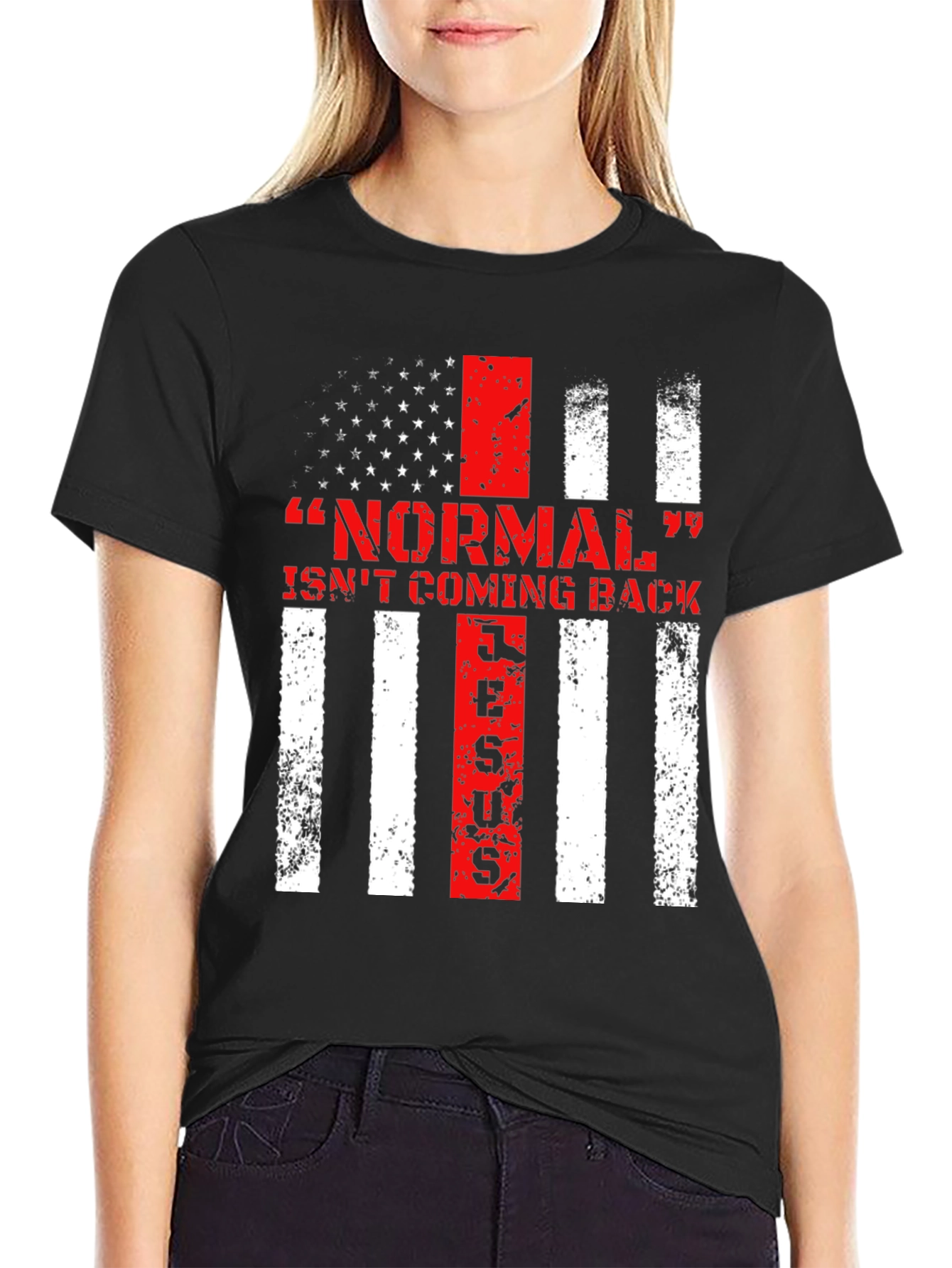 Black Normal Isn't Coming Back Jesus Patriotic T-Shirt view 2