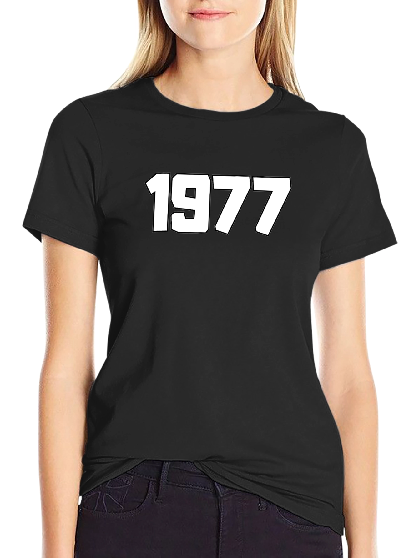 Black 1977 Retro Graphic Tee - Classic Style Shirt view 2