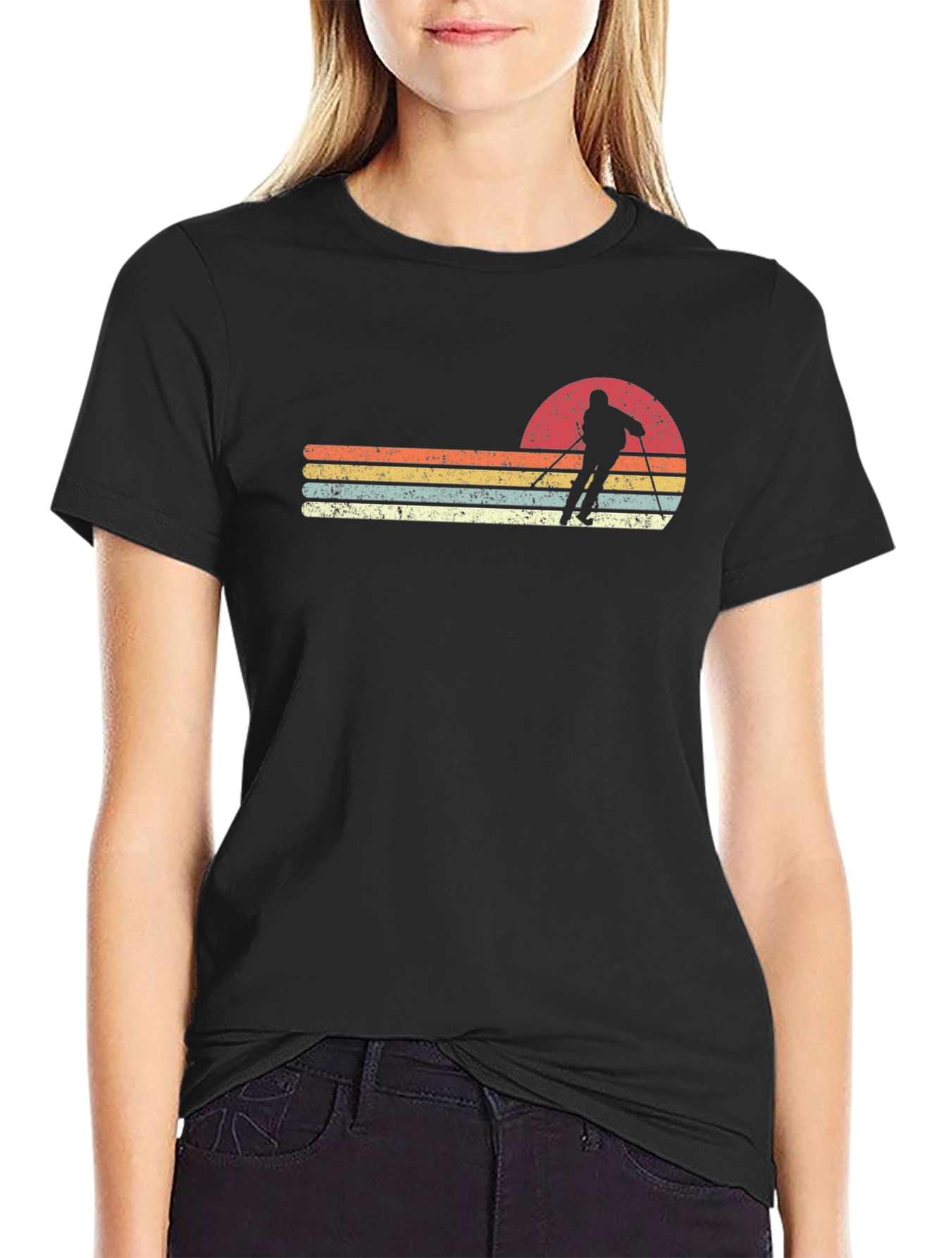 Black Retro Ski Sunset Graphic T-Shirt view 2