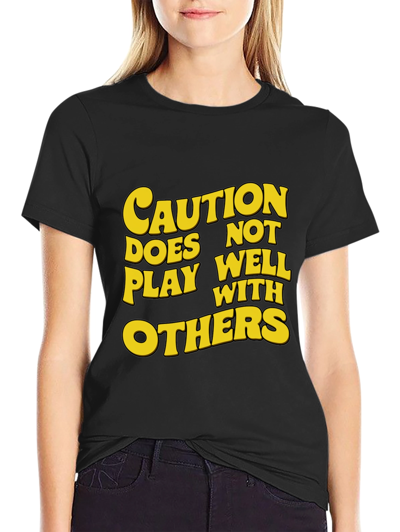 Black Caution: Does Not Play Well With Others T-Shirt view 2