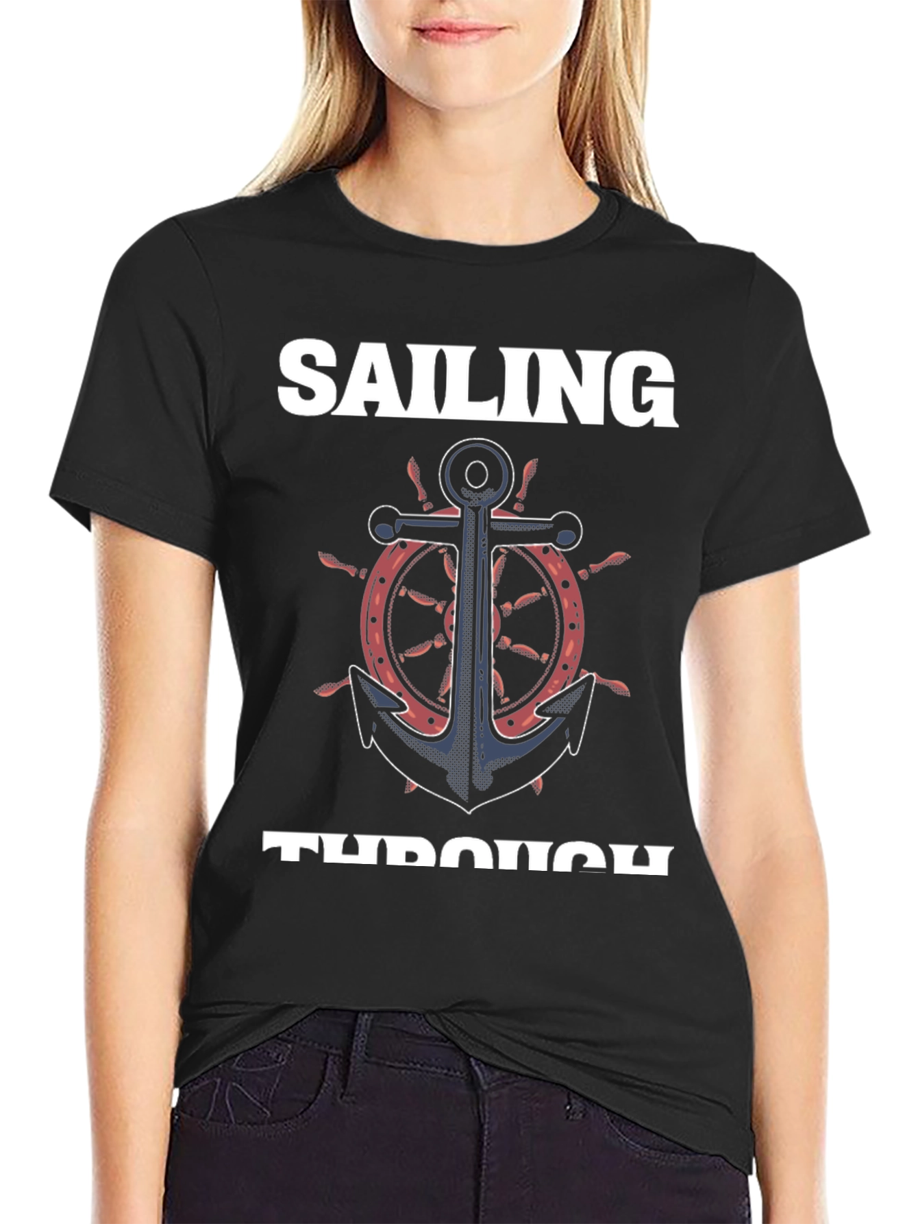 Black Sailing Through Anchor T-Shirt view 2