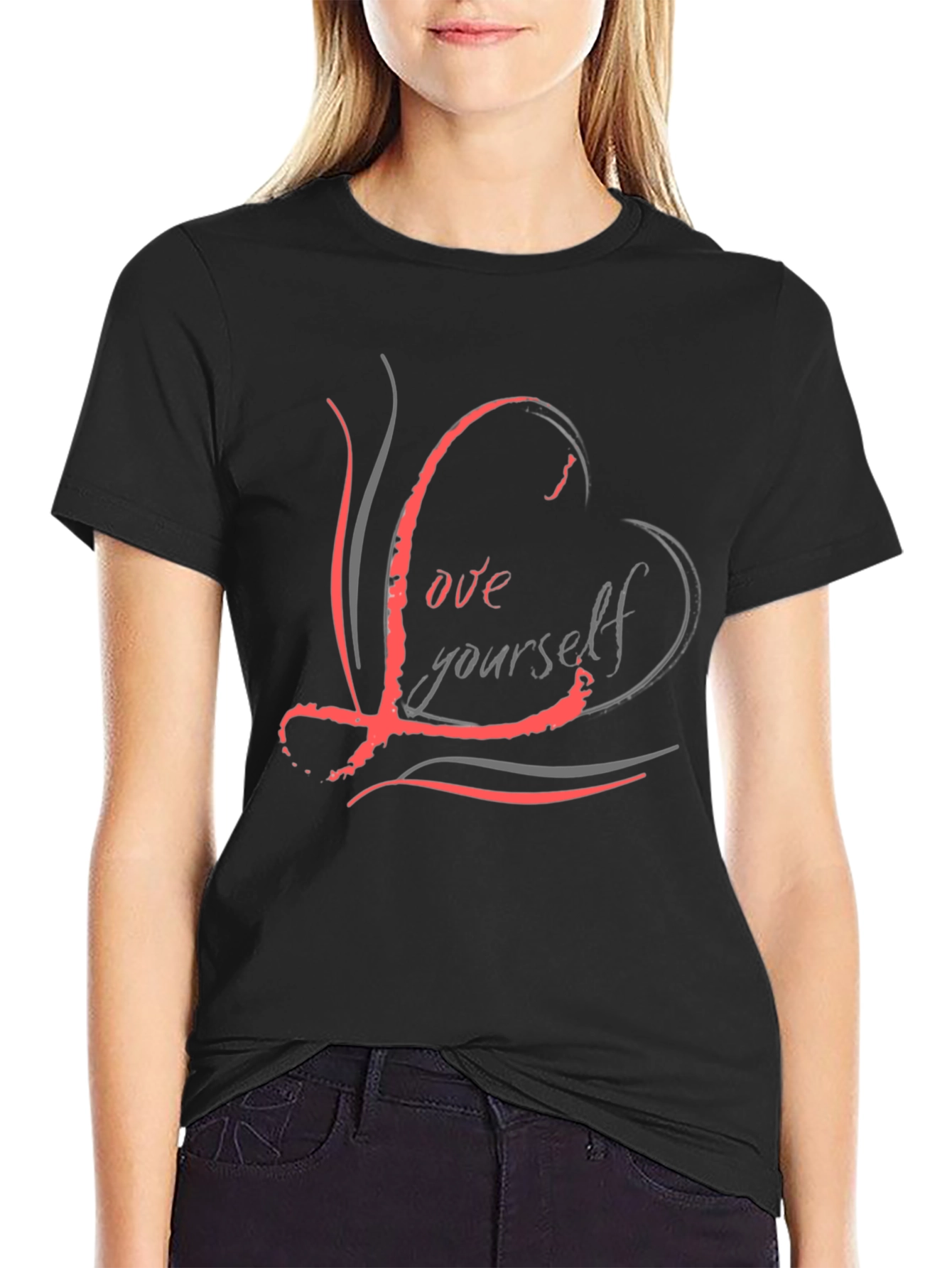 Black Love Yourself Graphic Black T-Shirt view 2