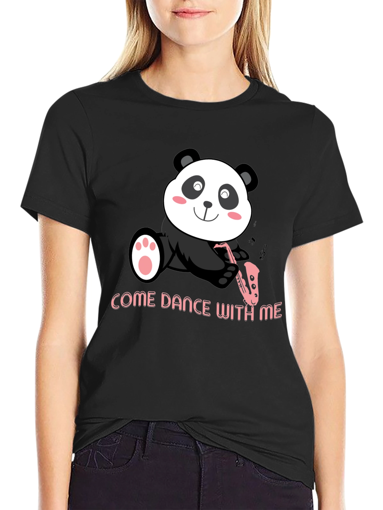 Black Panda Sax T-Shirt - "Come Dance With Me" Black Cotton Tee view 2