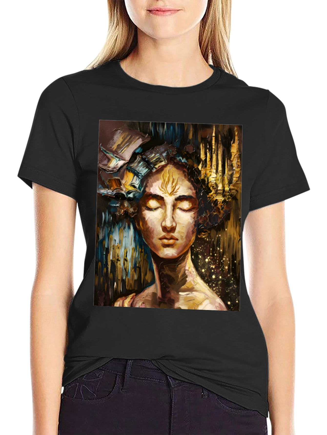 Black Abstract Art Print Black Unisex T-Shirt view 2