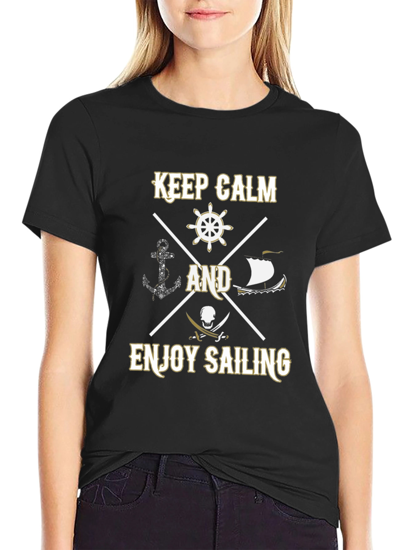 Black Keep Calm and Enjoy Sailing Men's T-shirt view 2