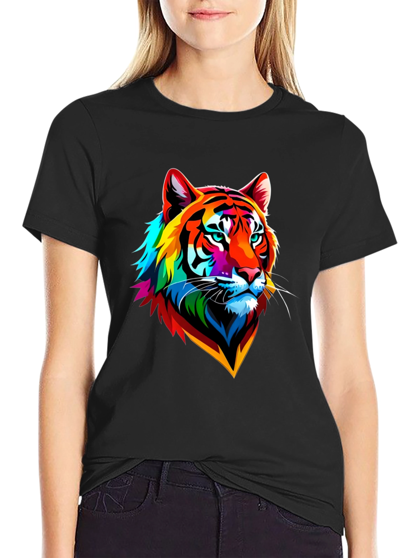 Black Vibrant Tiger Graphic T-Shirt - Bold Animal Print view 2
