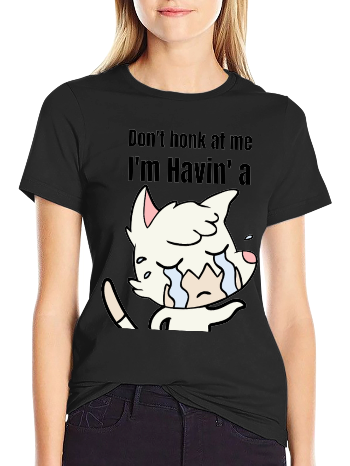 Black Don't Honk At Me Crying Cat T-Shirt view 2