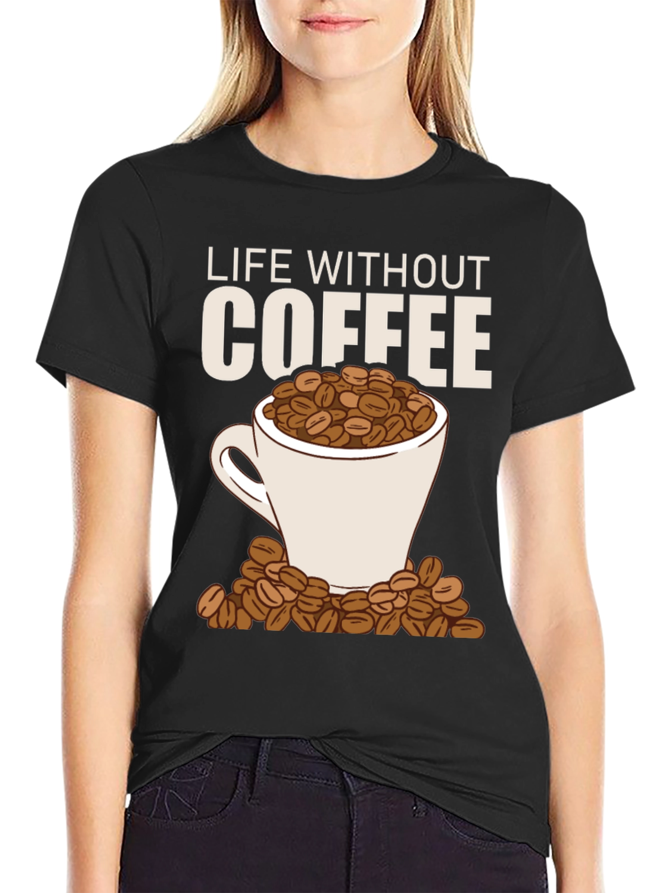 Black Life Without Coffee Graphic Tee - Funny Caffeine Lover Shirt view 2