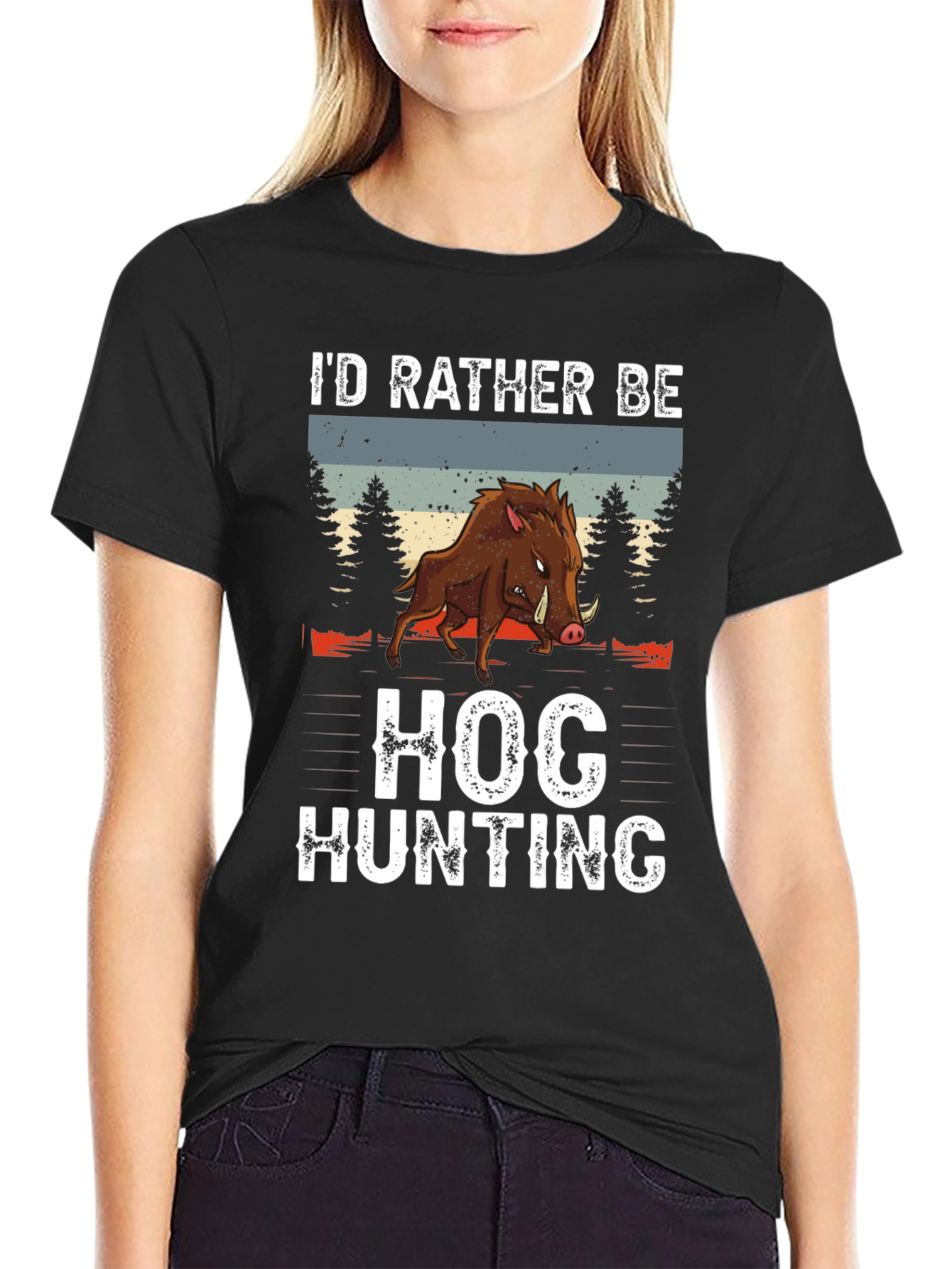 Black Hog Hunting Tee: I'd Rather Be Hunting Shirt view 2