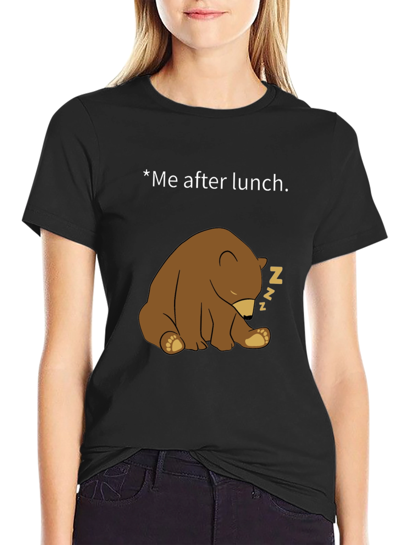 Black Funny Sleeping Bear Graphic Tee - Me After Lunch view 2