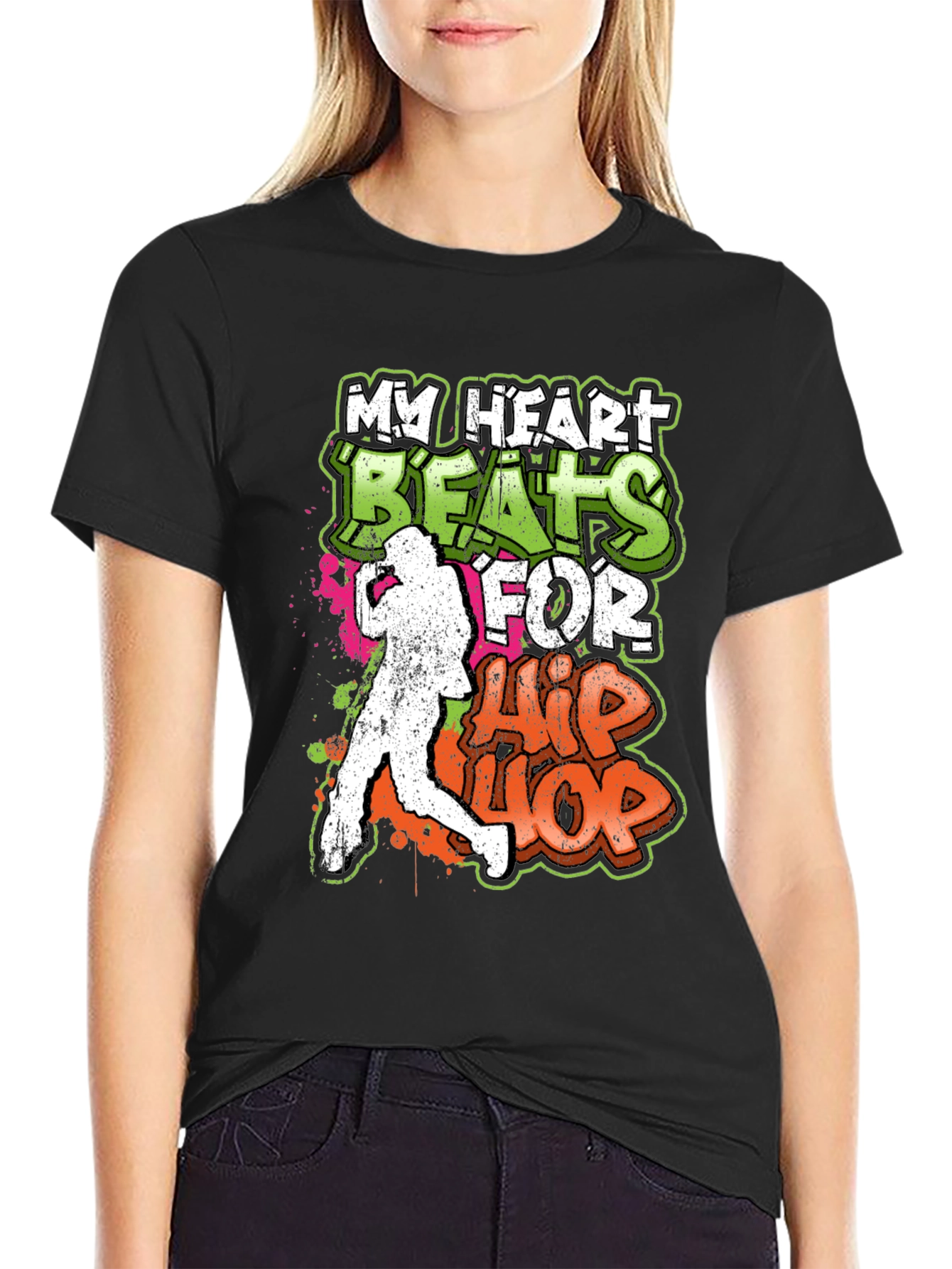 Black Hip Hop Heartbeat Graphic Tee - Urban Style view 2